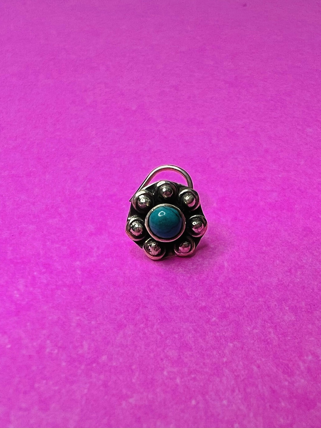 

Arte Jewels Sterling Silver Turquoise Stone Studded Oxidised Stud Nosepin