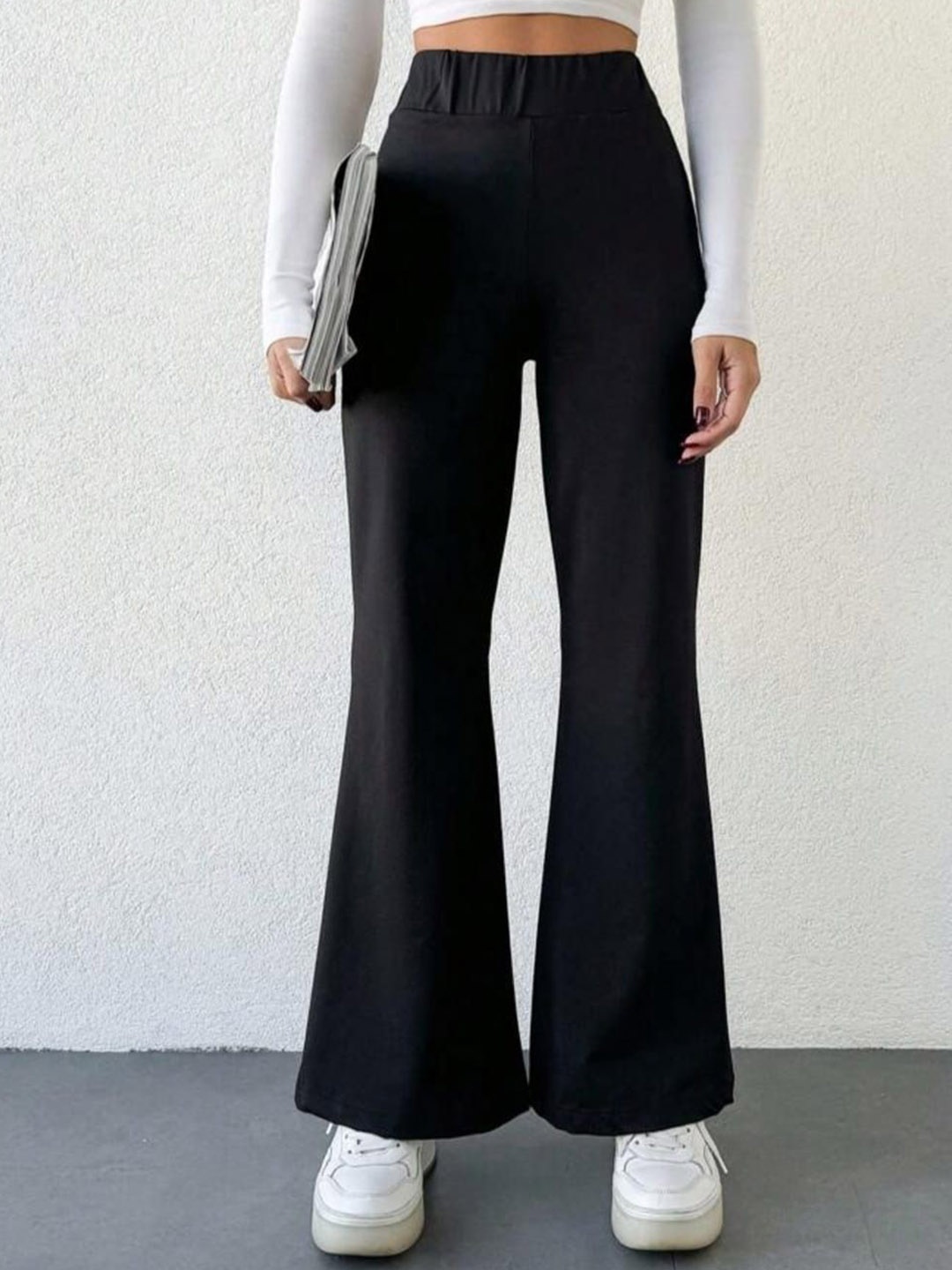 

Next One Women Smart Flared High-Rise Easy Wash Trousers, Black