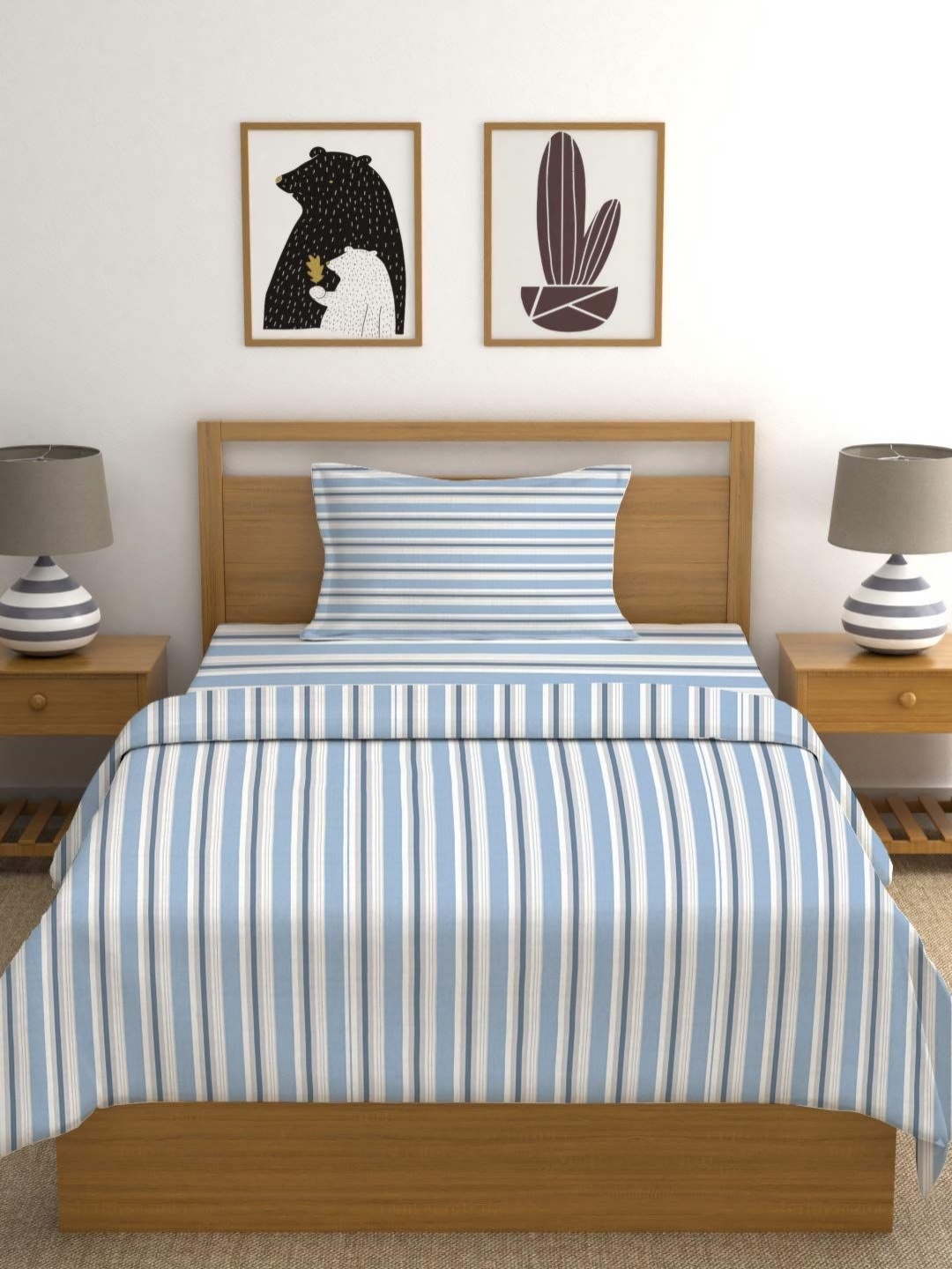 

PIZUNA LINENS Blue & White Set of 2 Striped Mild Winter Single Bed Dohar