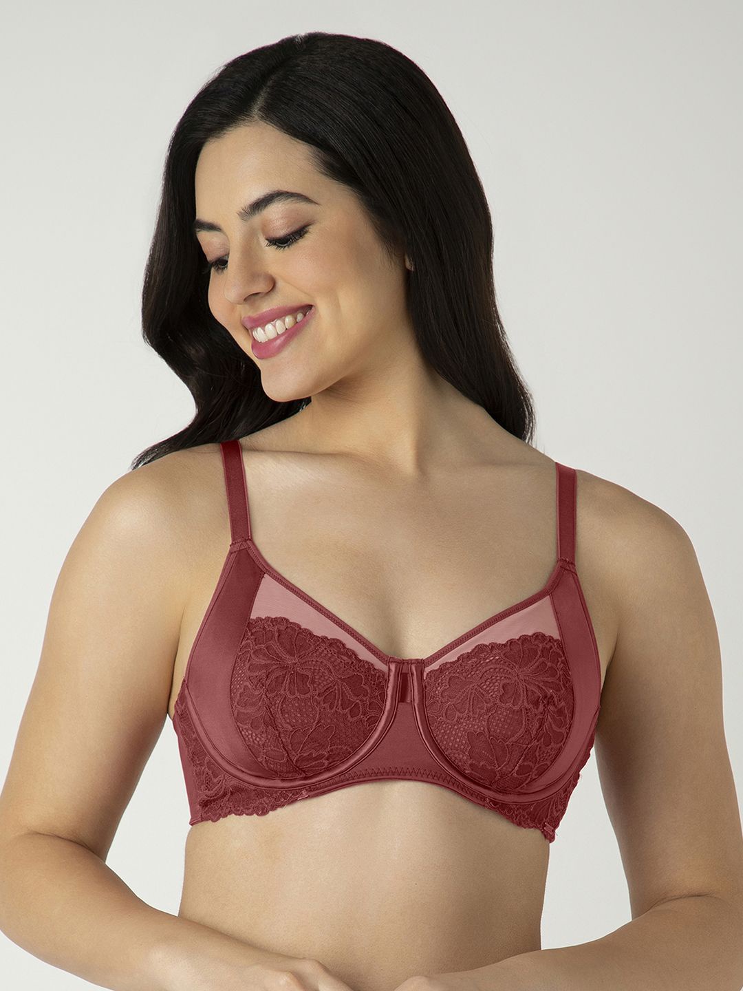 

Amante Floral Self Design Full Coverage Underwired Minimizer Bra, Maroon
