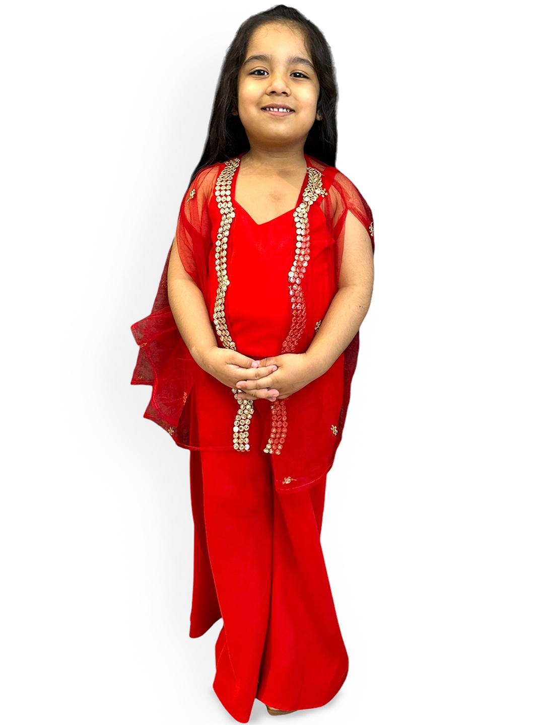 

Samsara Couture Top with Palazzos & Shrug, Red