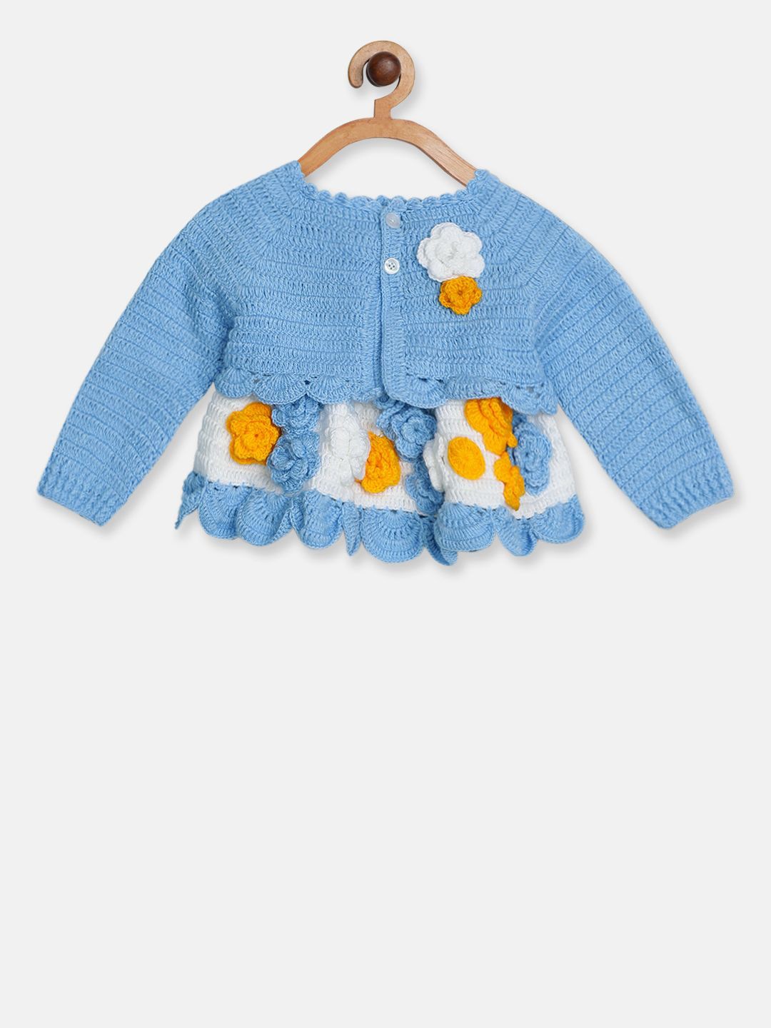 

CHUTPUT Unisex Kids Pure Wool Hand knitted Crochet Frock and Jacket, Blue