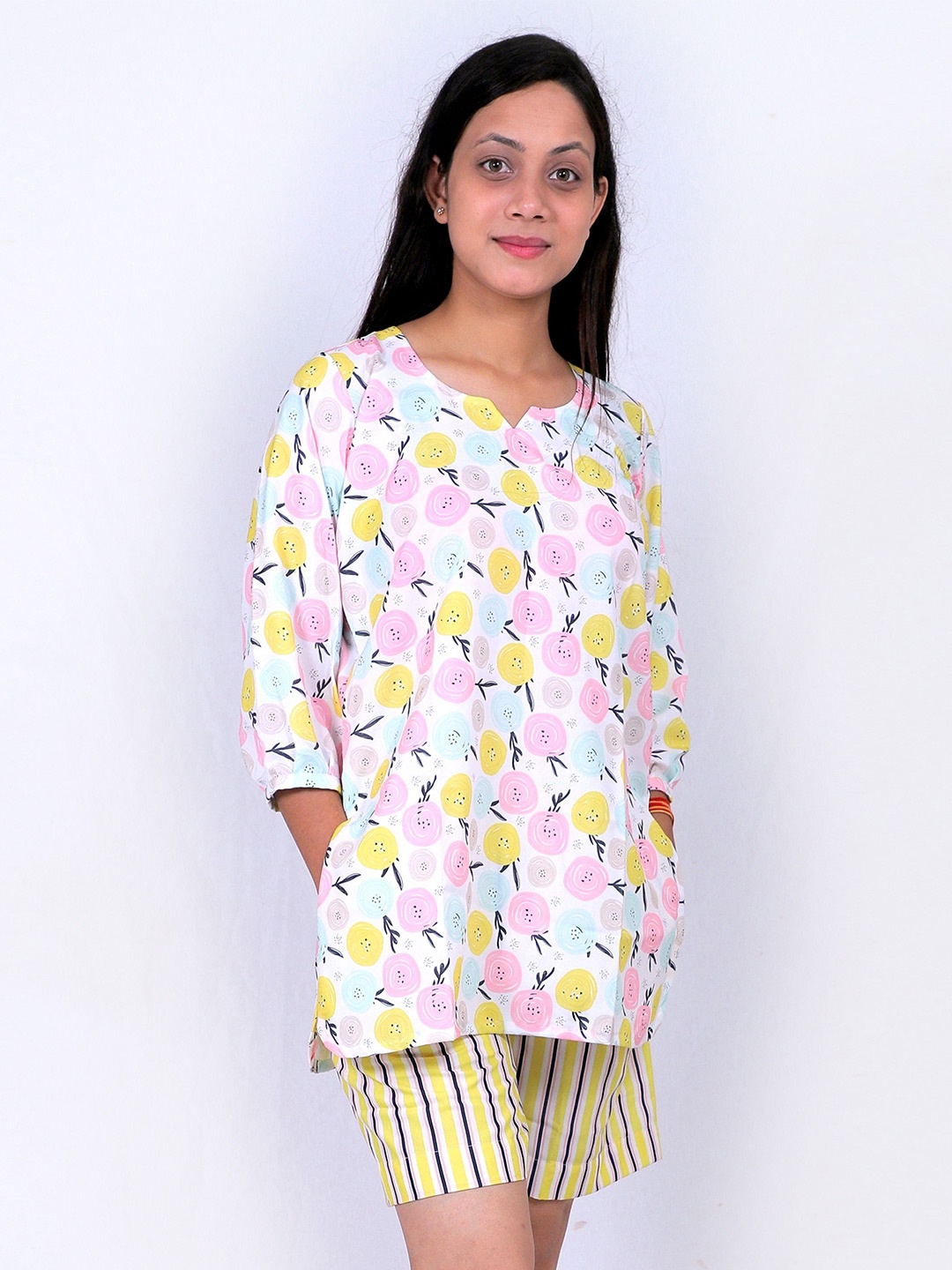 

TILISM Printed Pure Cotton Tunic with Shorts, White