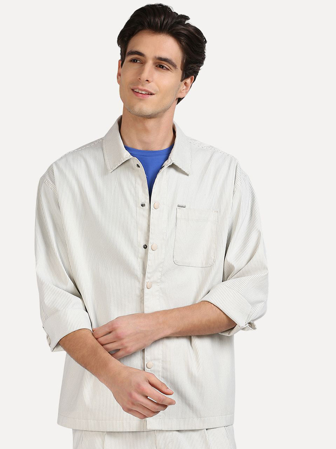 

ONEMILE Men Spread Collar Striped Cotton Casual Tailored Jacket, Beige