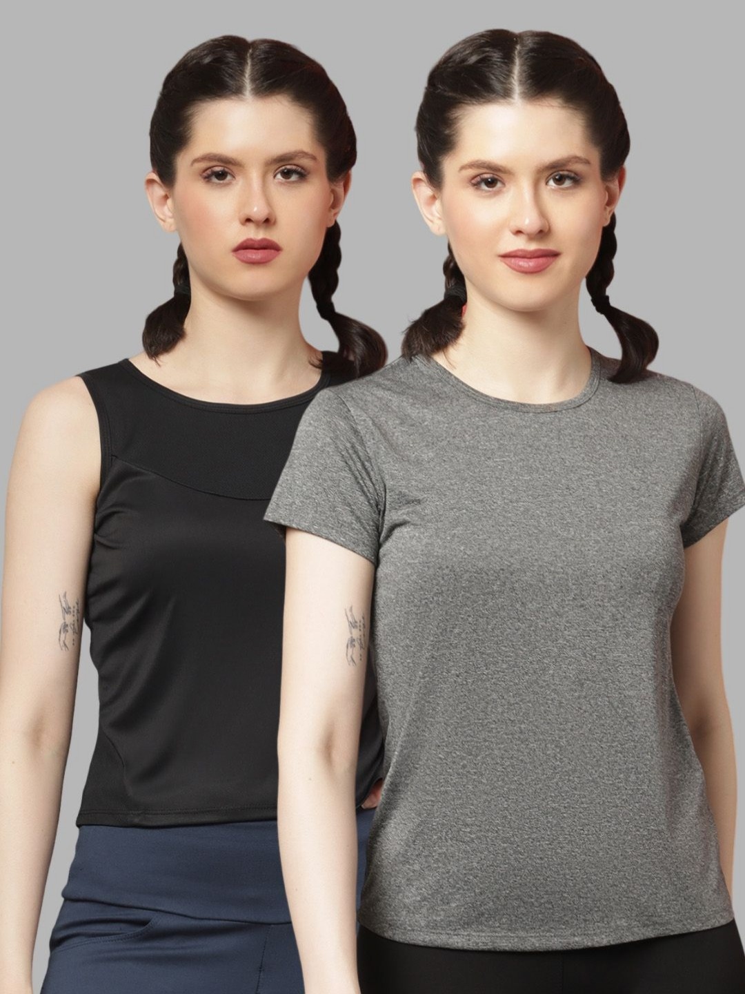 

Friskers Women Pack Of 2 Solid Round Neck T-shirts, Black