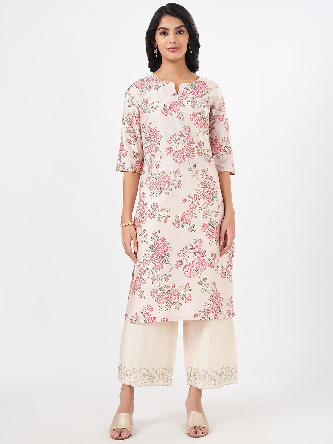 

RANGMANCH BY PANTALOONS Floral Printed Straight Kurta, Lavender