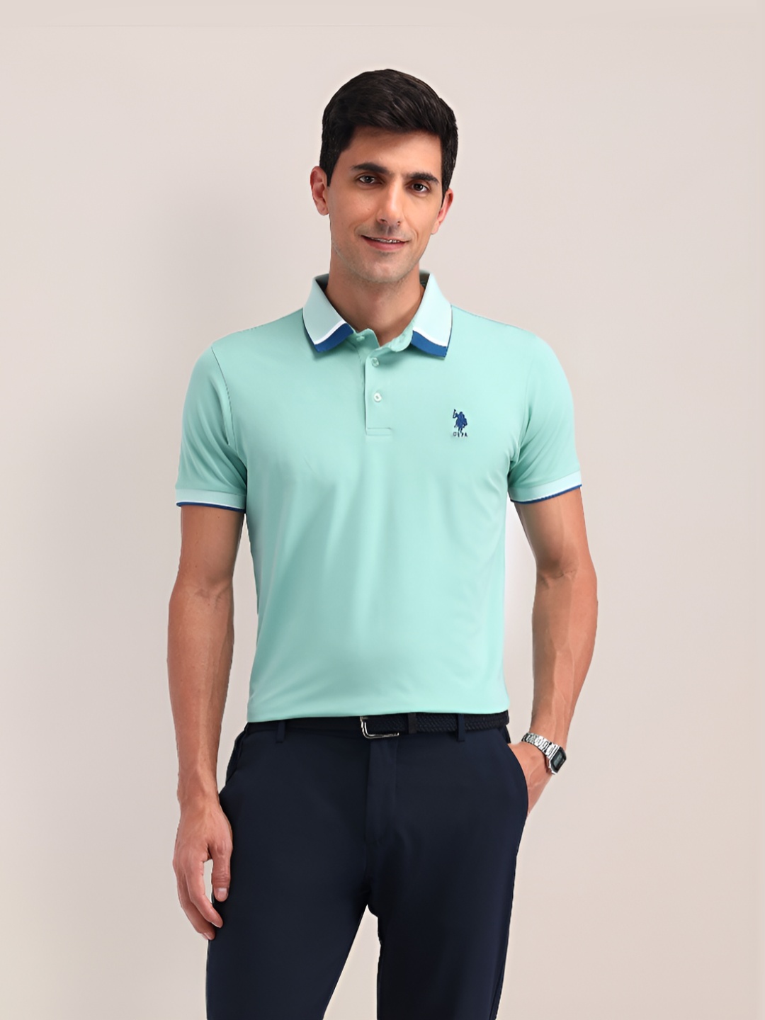 

U.S. Polo Assn. Men Solid Polo Collar Slim Fit T-shirt, Green