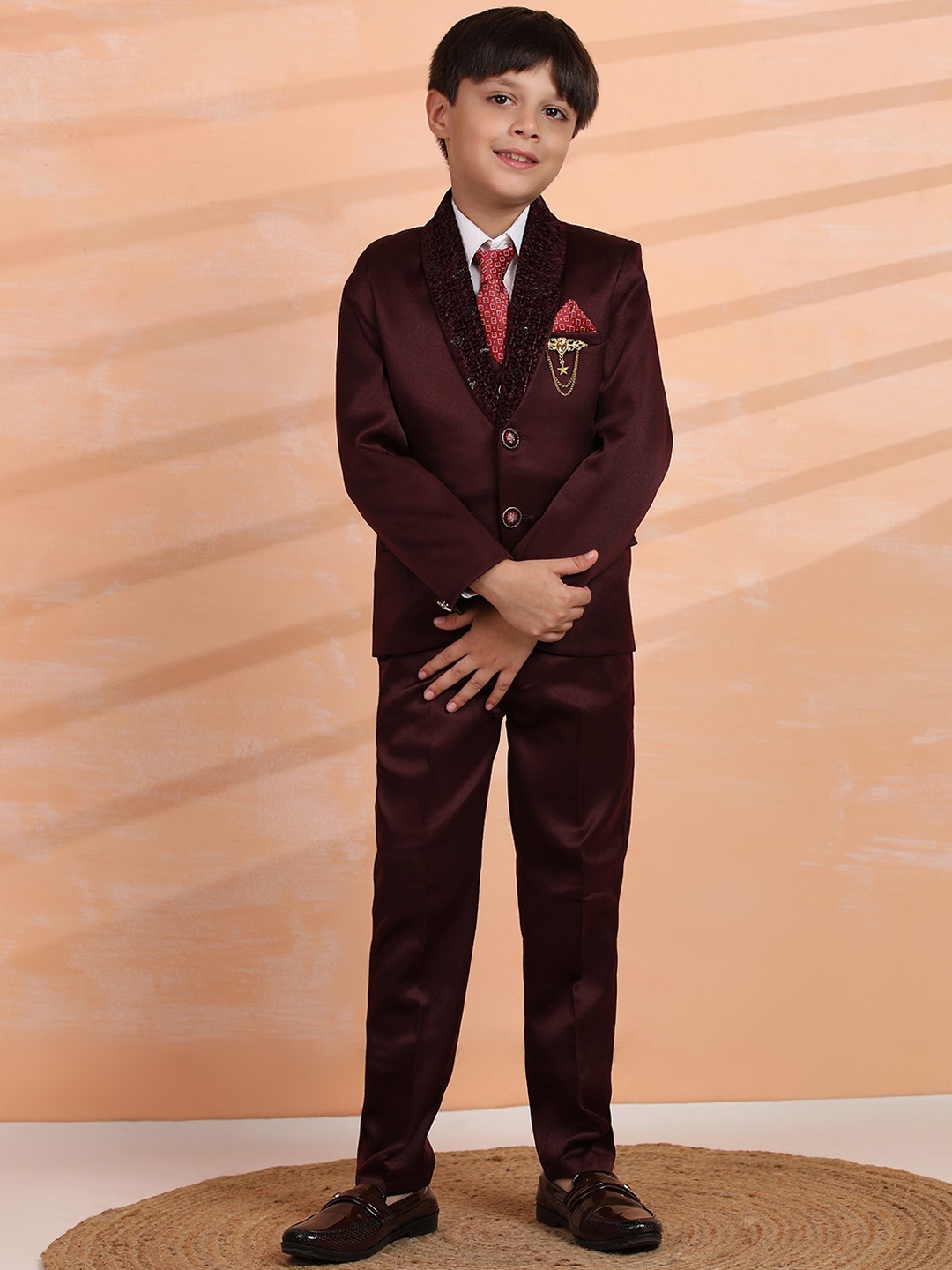 

Pro-Ethic STYLE DEVELOPER Boys Cotton Single-Breasted Five-Piece Suit, Maroon