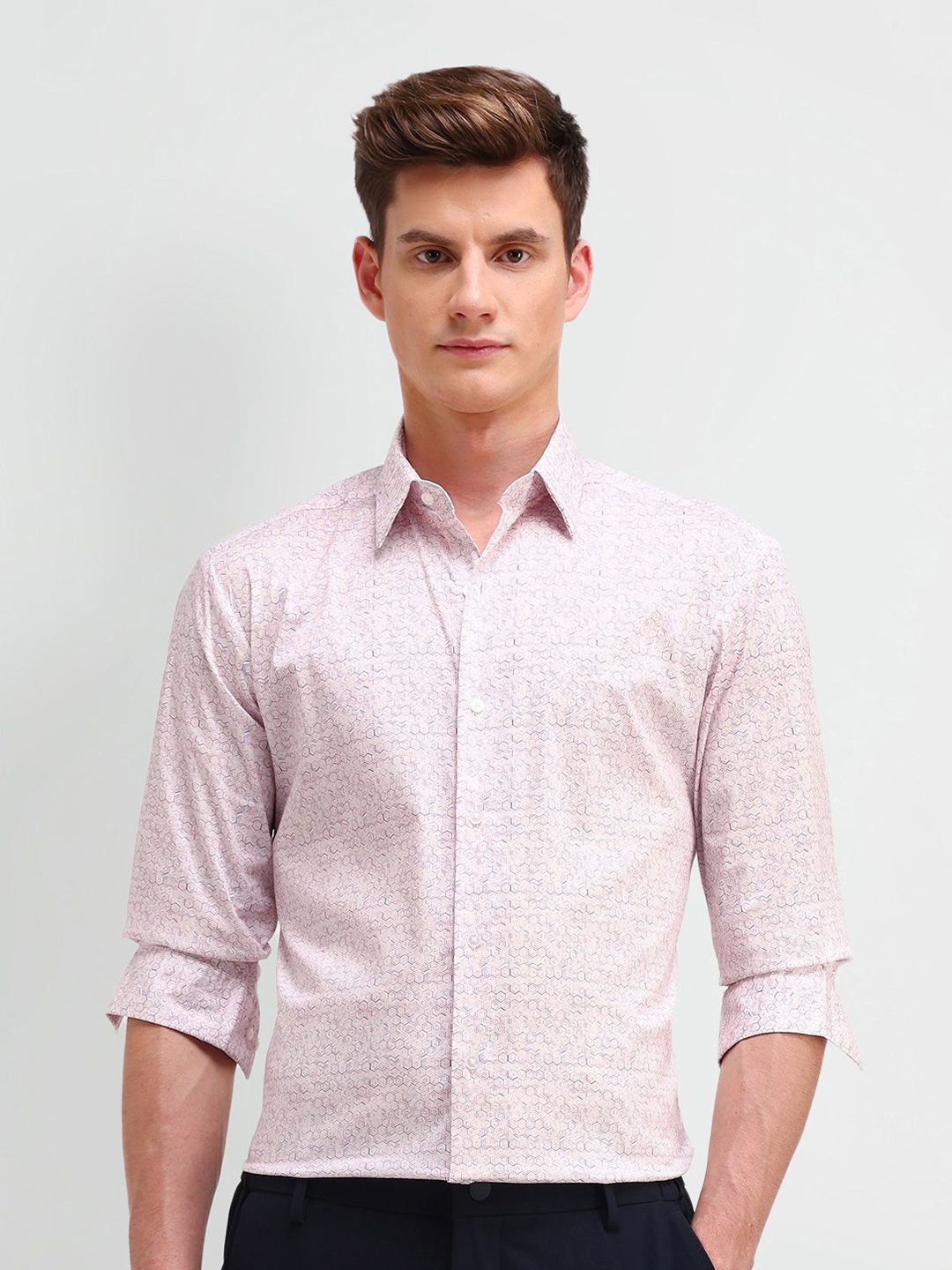 

Arrow New York Men Manhattan Spread Collar Geometric Printed Cotton Slim Fit Casual Shirt, Pink