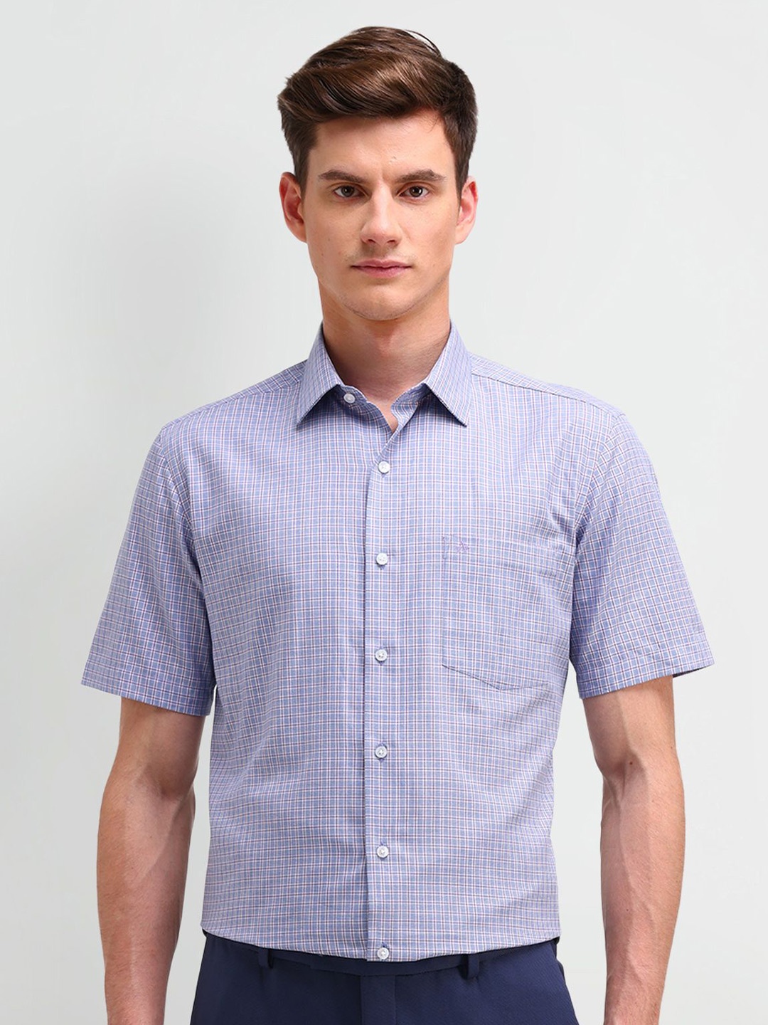 

Arrow Men Classic Spread Collar Checked Cotton Casual Shirt, Blue