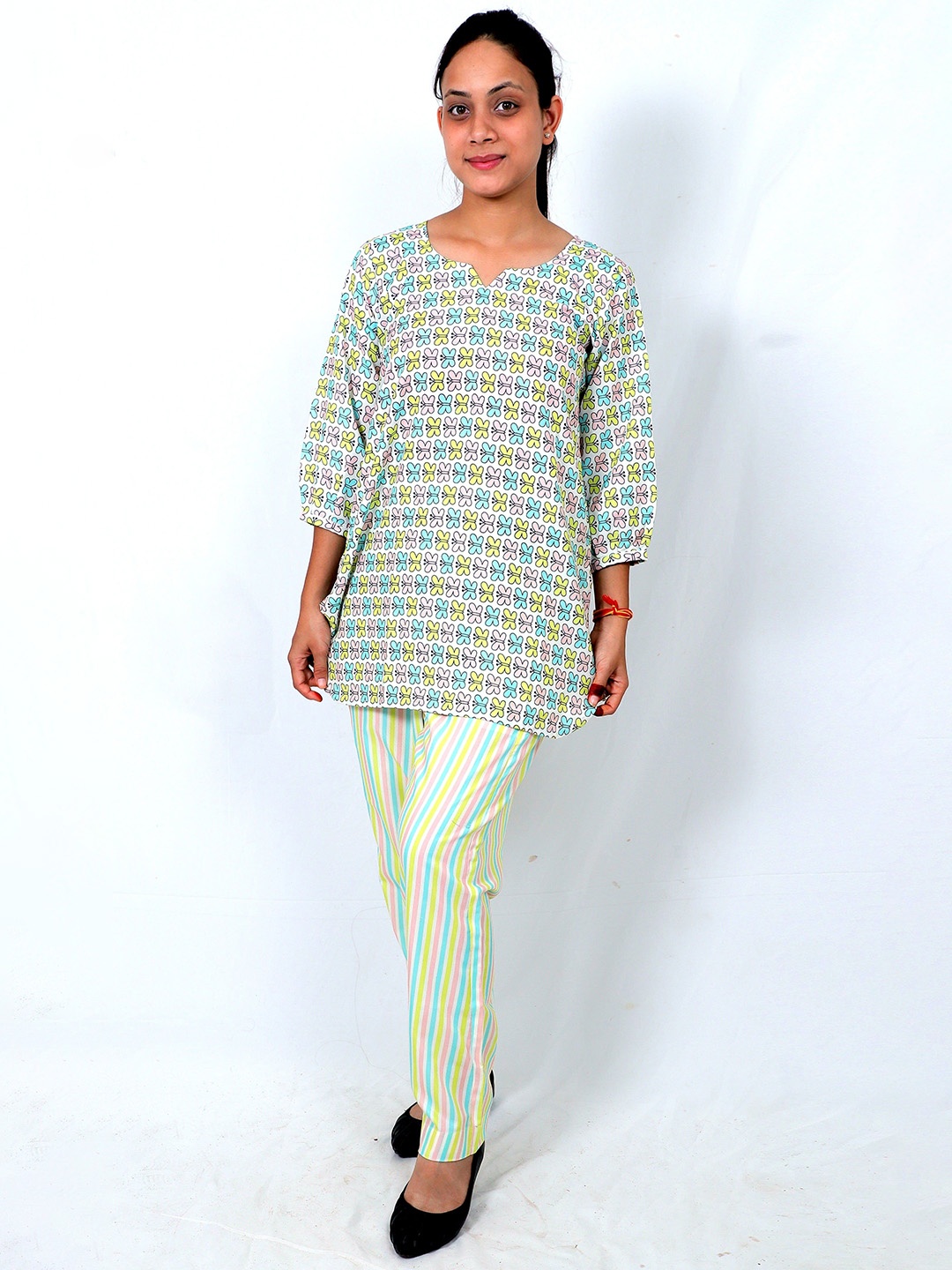 

TILISM Printed Pure Cotton Top With Trouser Co-Ords, White