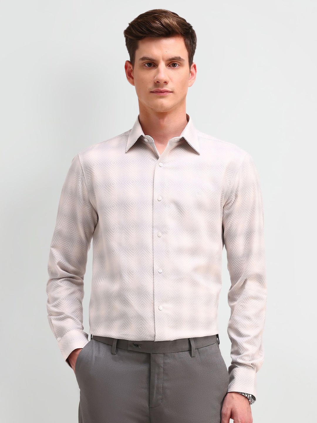 

Arrow Men Manhattan Spread Collar Geometric Printed Cotton Slim Fit Casual Shirt, Grey