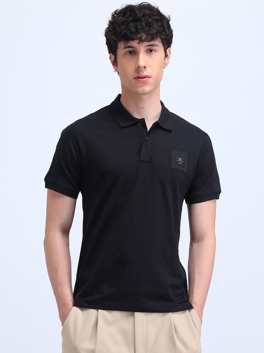 

Flying Machine Men Solid Polo Collar Cotton T-shirt, Black