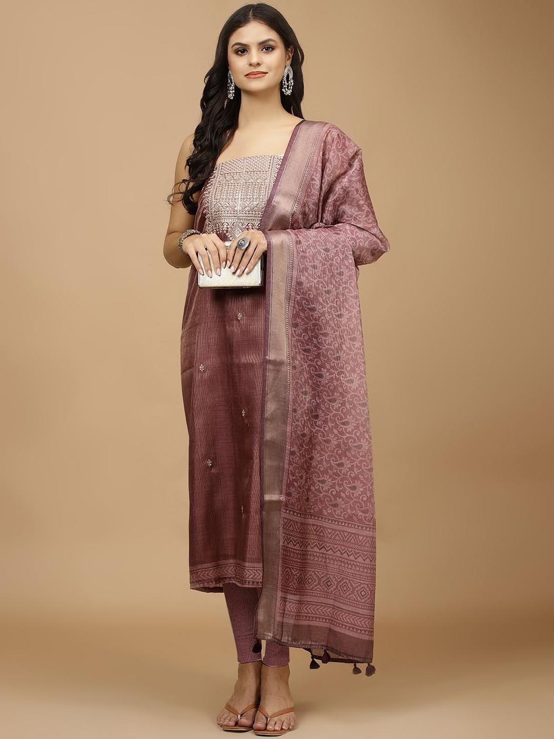 

Meena Bazaar Sequinned Embroidered Unstitched Dress Material, Purple