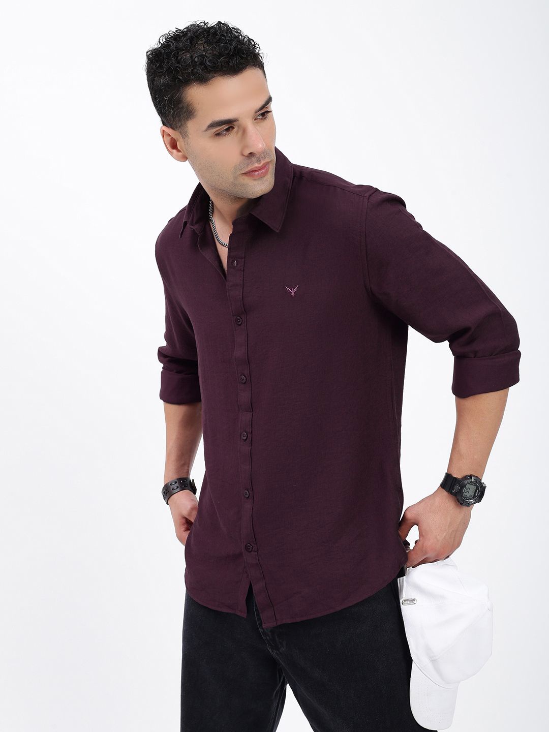 

SHOWOFF Men Standard Spread Collar Solid Cotton Casual Shirt, Purple