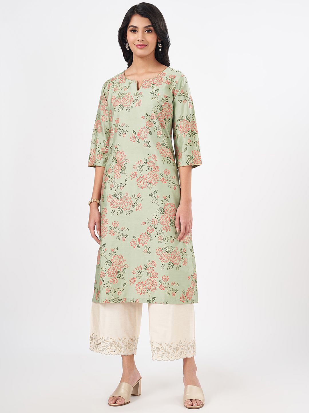 

RANGMANCH BY PANTALOONS Floral Printed Straight Kurta, Green