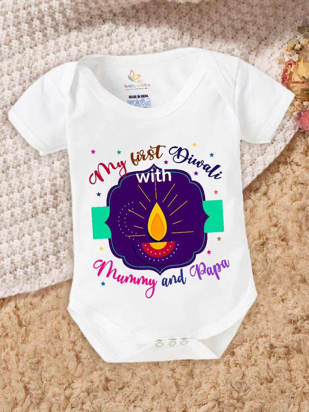 

Babywish Kids Diwali Printed Cotton Bodysuit, White