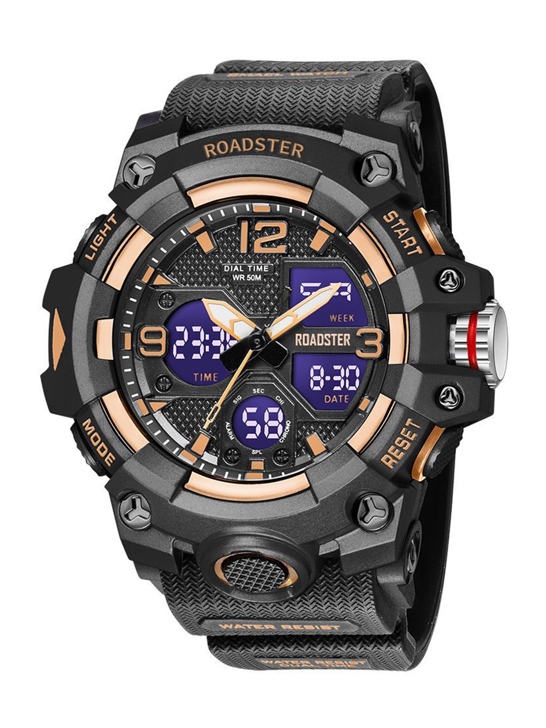 

The Roadster Lifestyle Co Men Analogue & Digital Watch RDSTR-8008-GOLD, Black