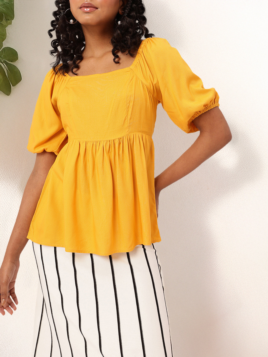 

DressBerry Sweet Summer Smocking A-Line Top, Yellow