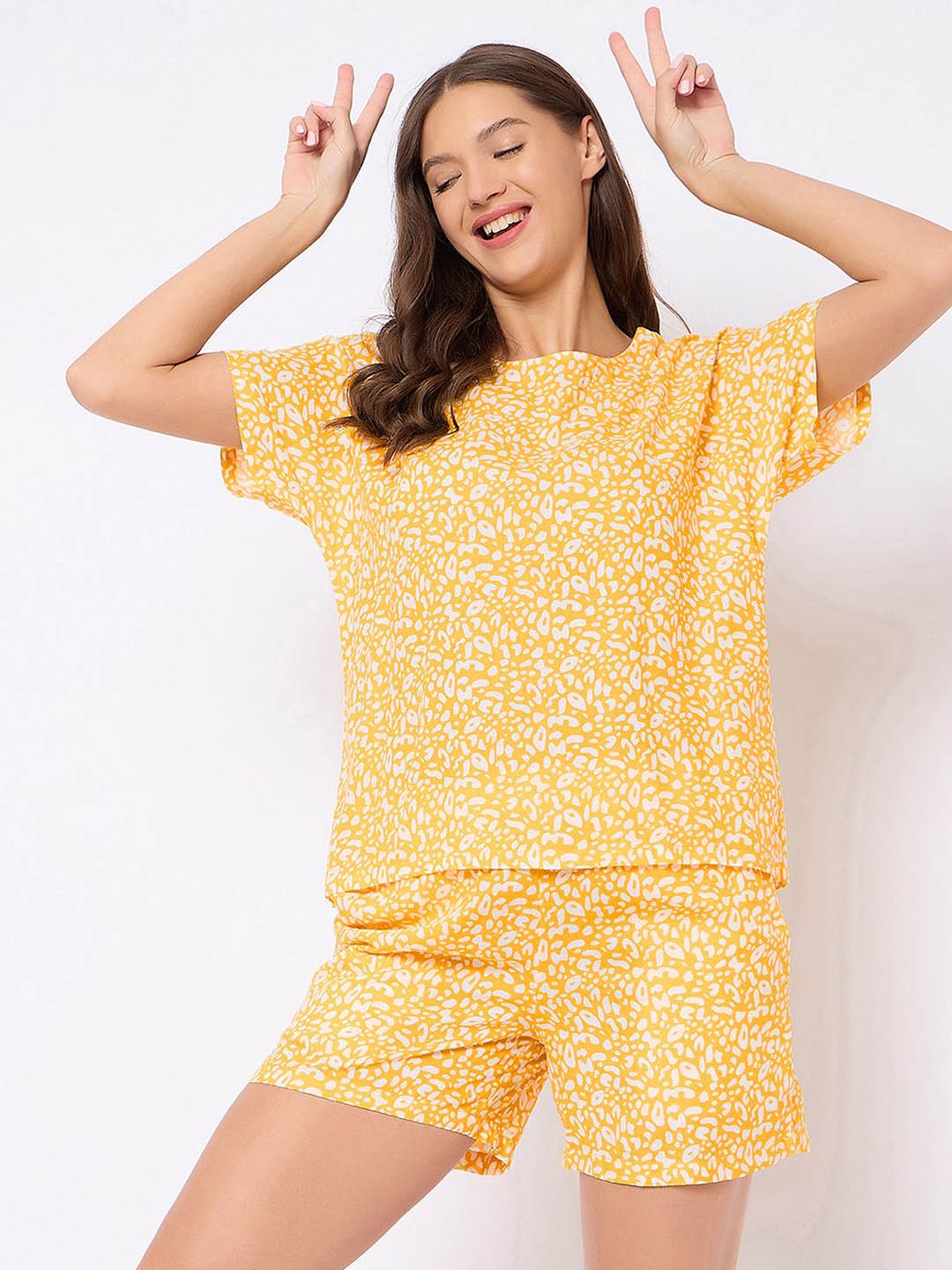 

Clovia Women Casual Slip-On Printed Night suit, Yellow