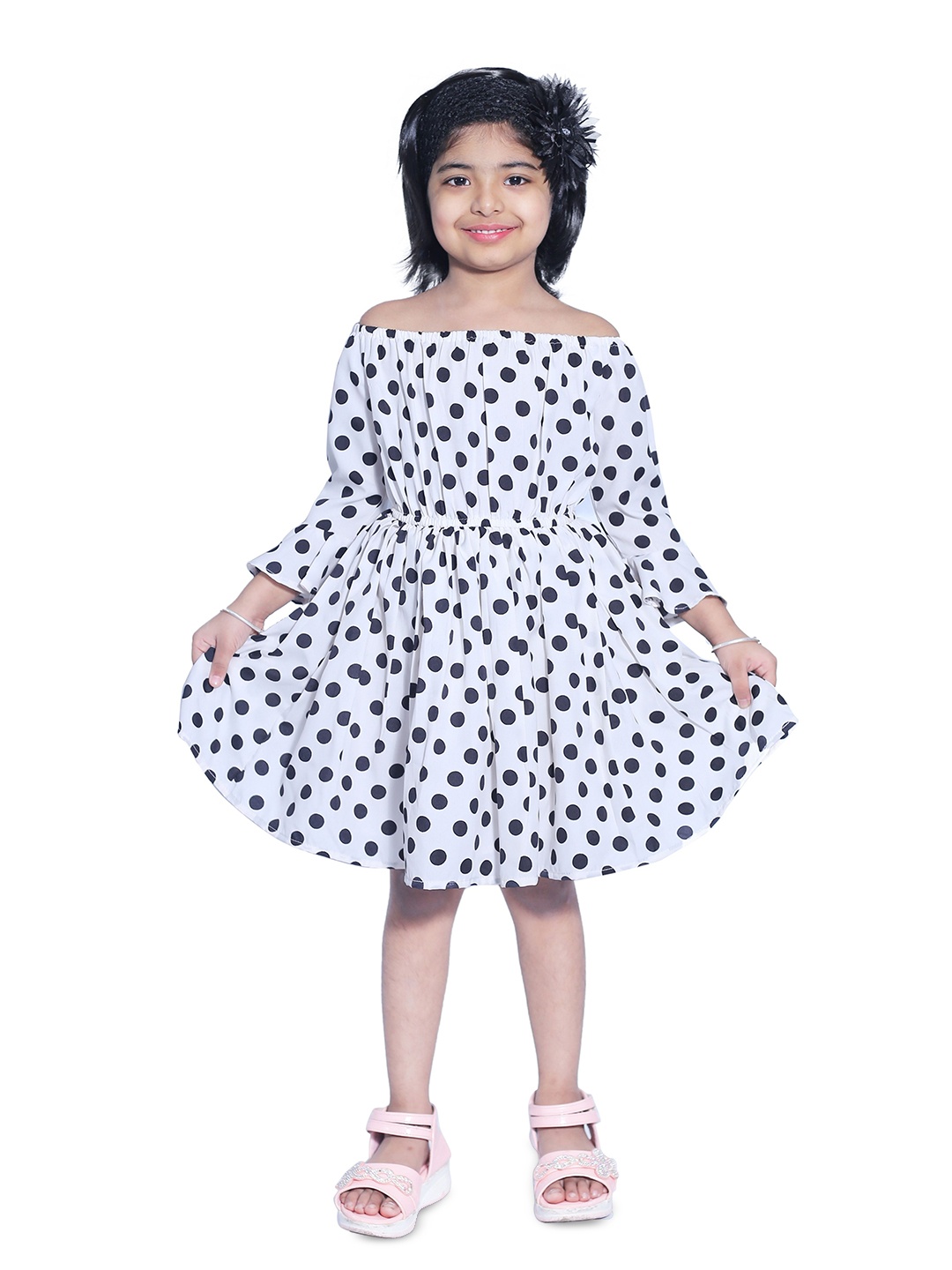 

Wish little Girls Polka Dot Printed Fit & Flare Dress, White