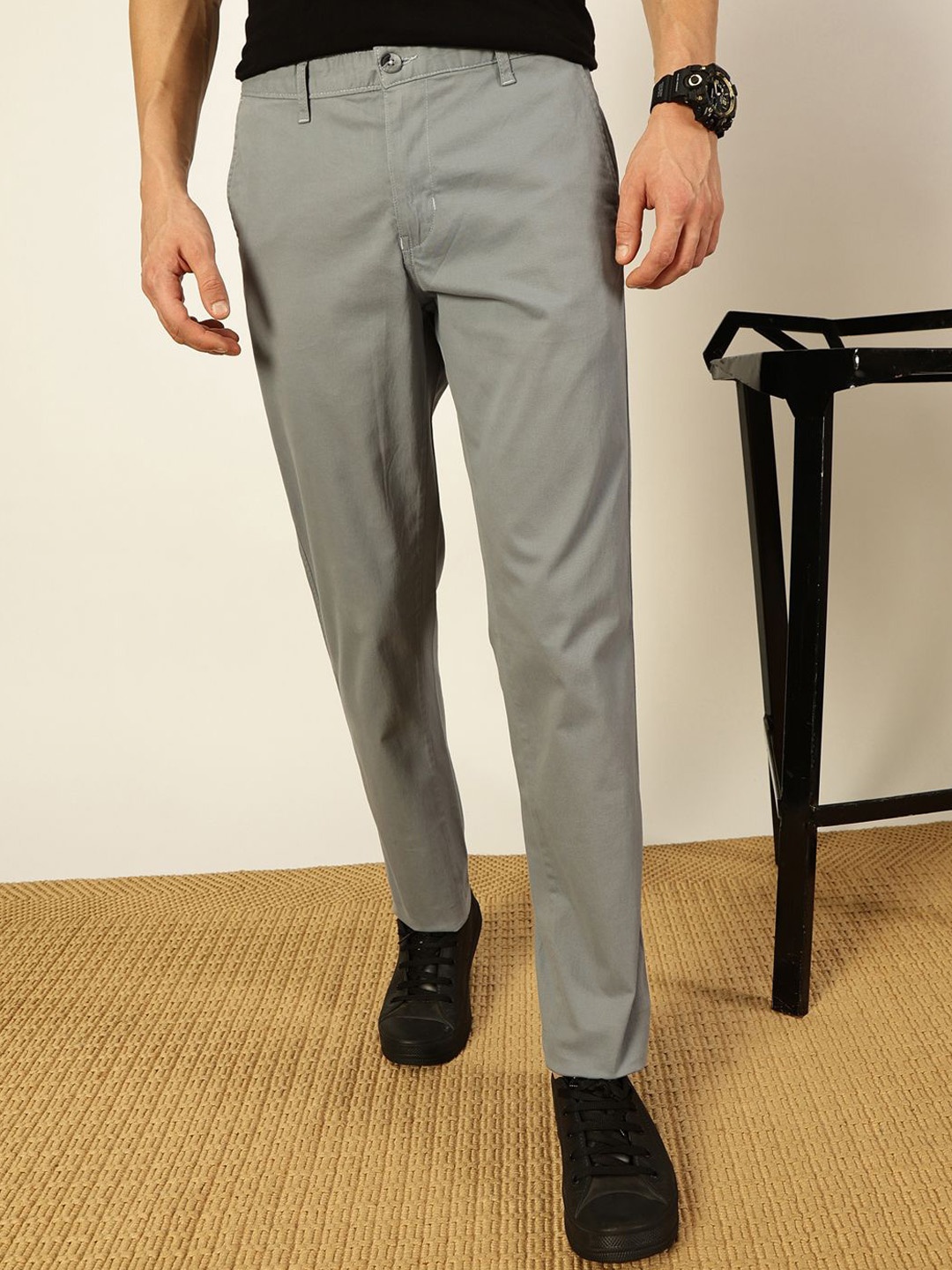 

Thomas Scott Men Mid-Rise Smart Slim Fit Wrinkle Free Trousers, Steel