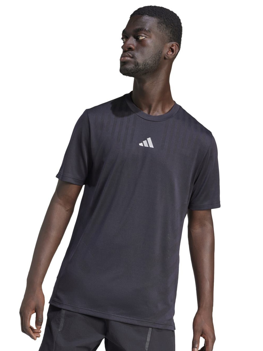 

ADIDAS Men Striped Round Neck Slim Fit T-shirt, Black