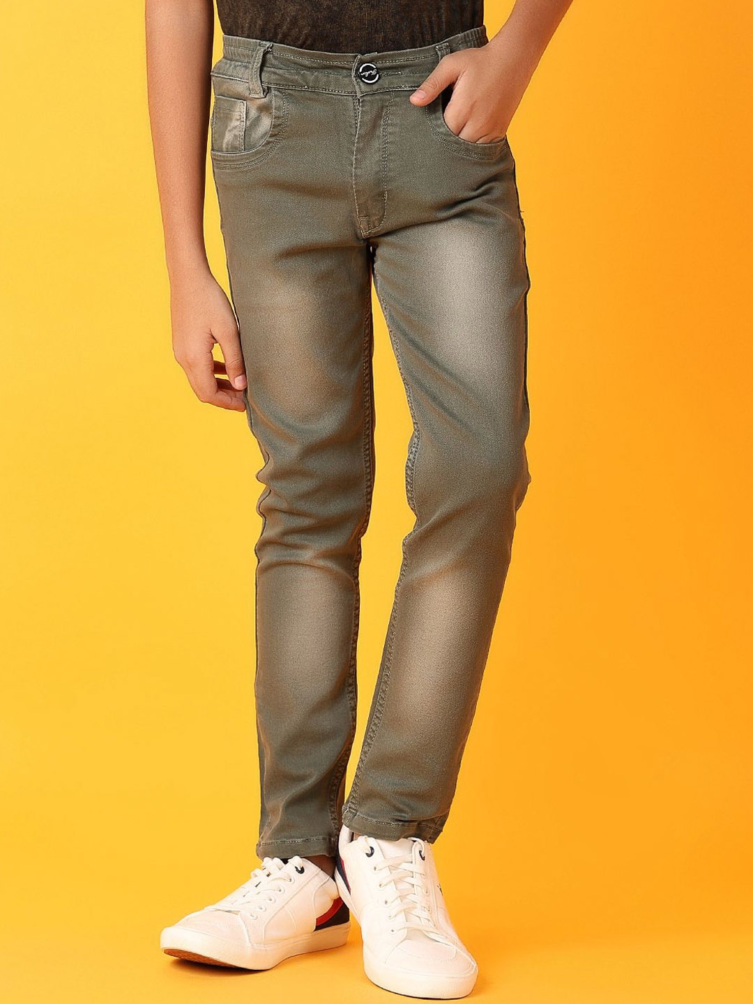 

V-Mart Boys Cotton Regular Fit Heavy Fade Stretchable Jeans, Green
