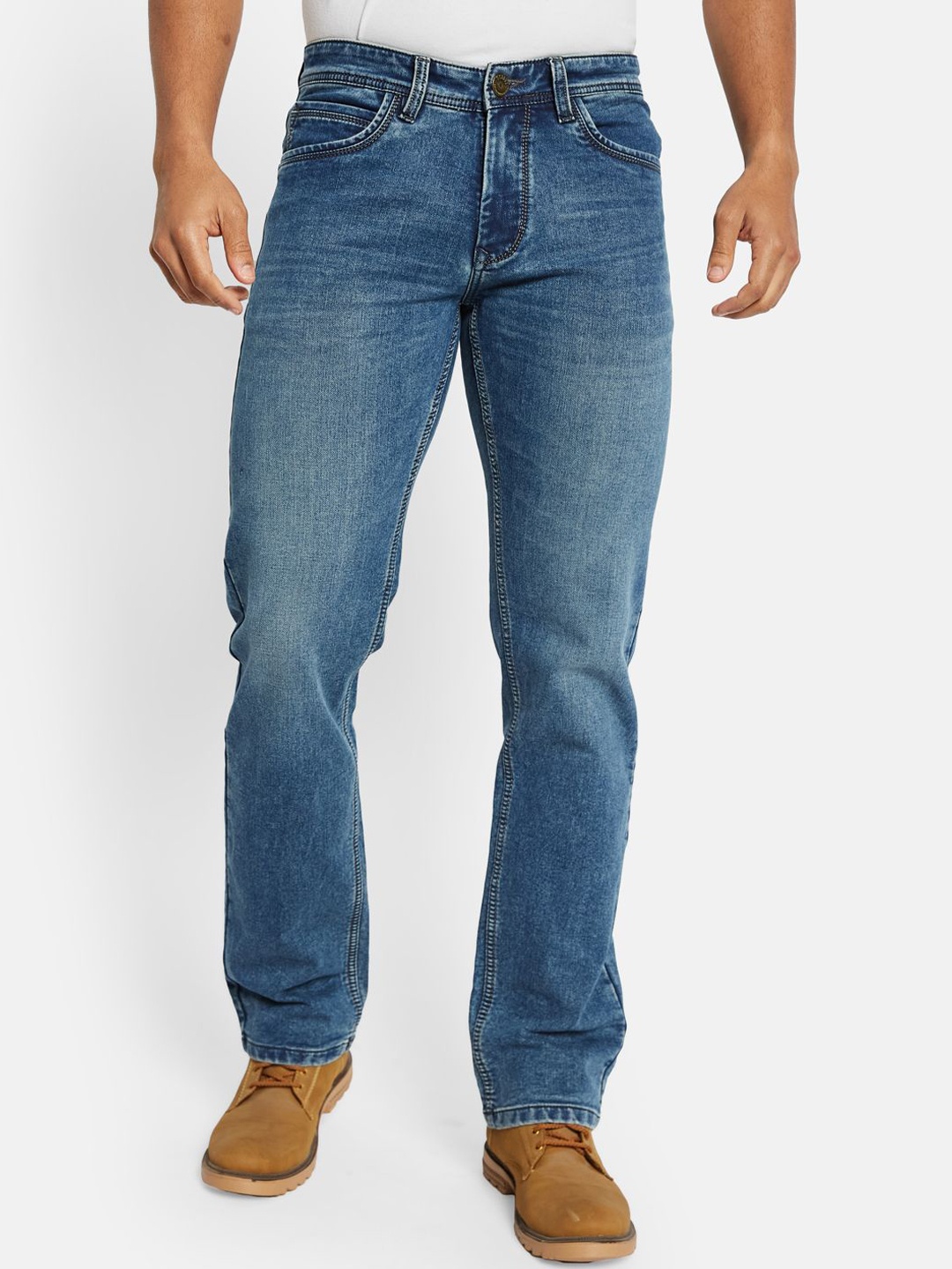 

Octave Men Straight Fit Light Fade Stretchable Cotton Jeans, Blue