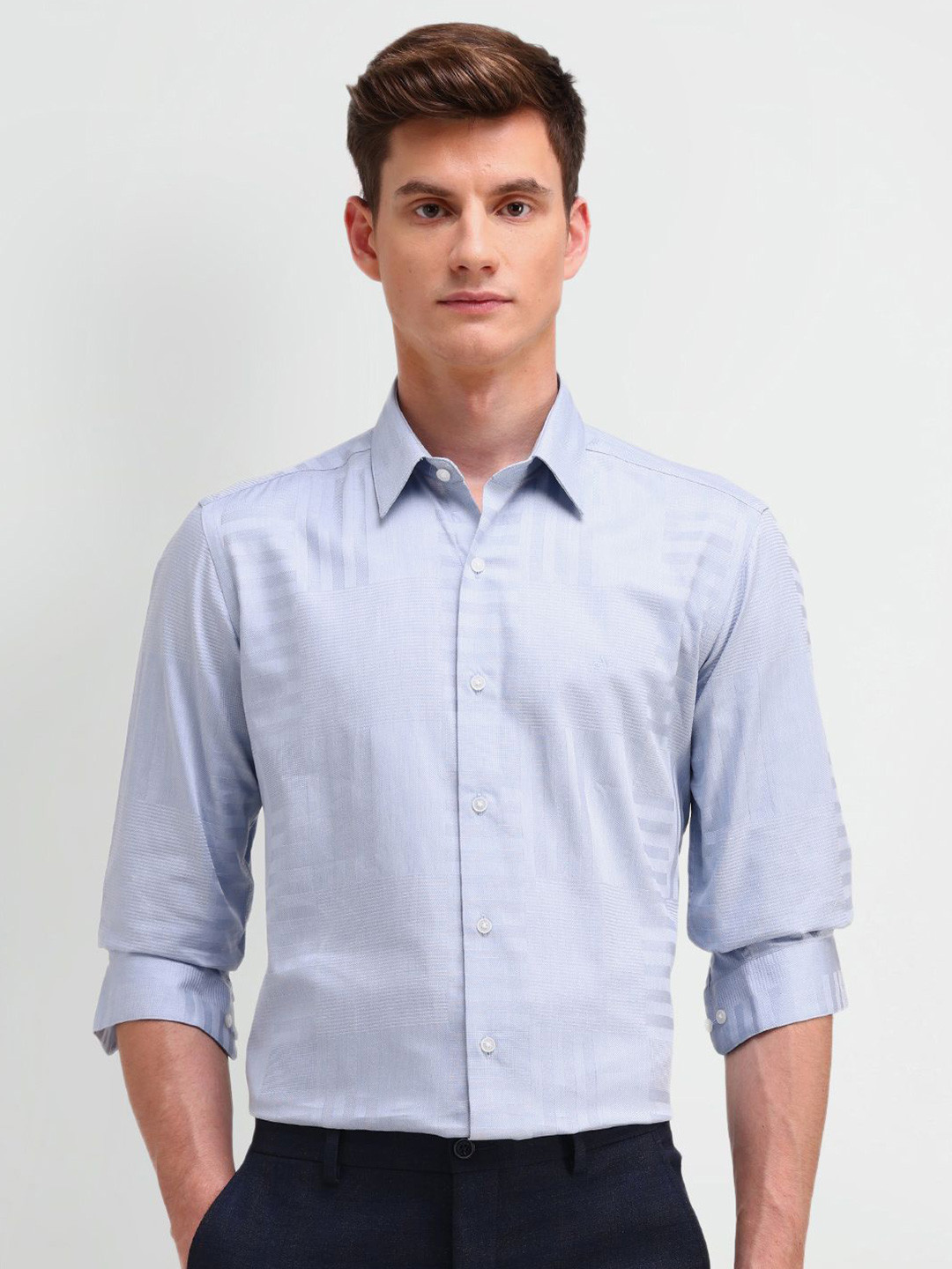 

Arrow New York Men Manhattan Spread Collar Textured Cotton Slim Fit Casual Shirt, Blue
