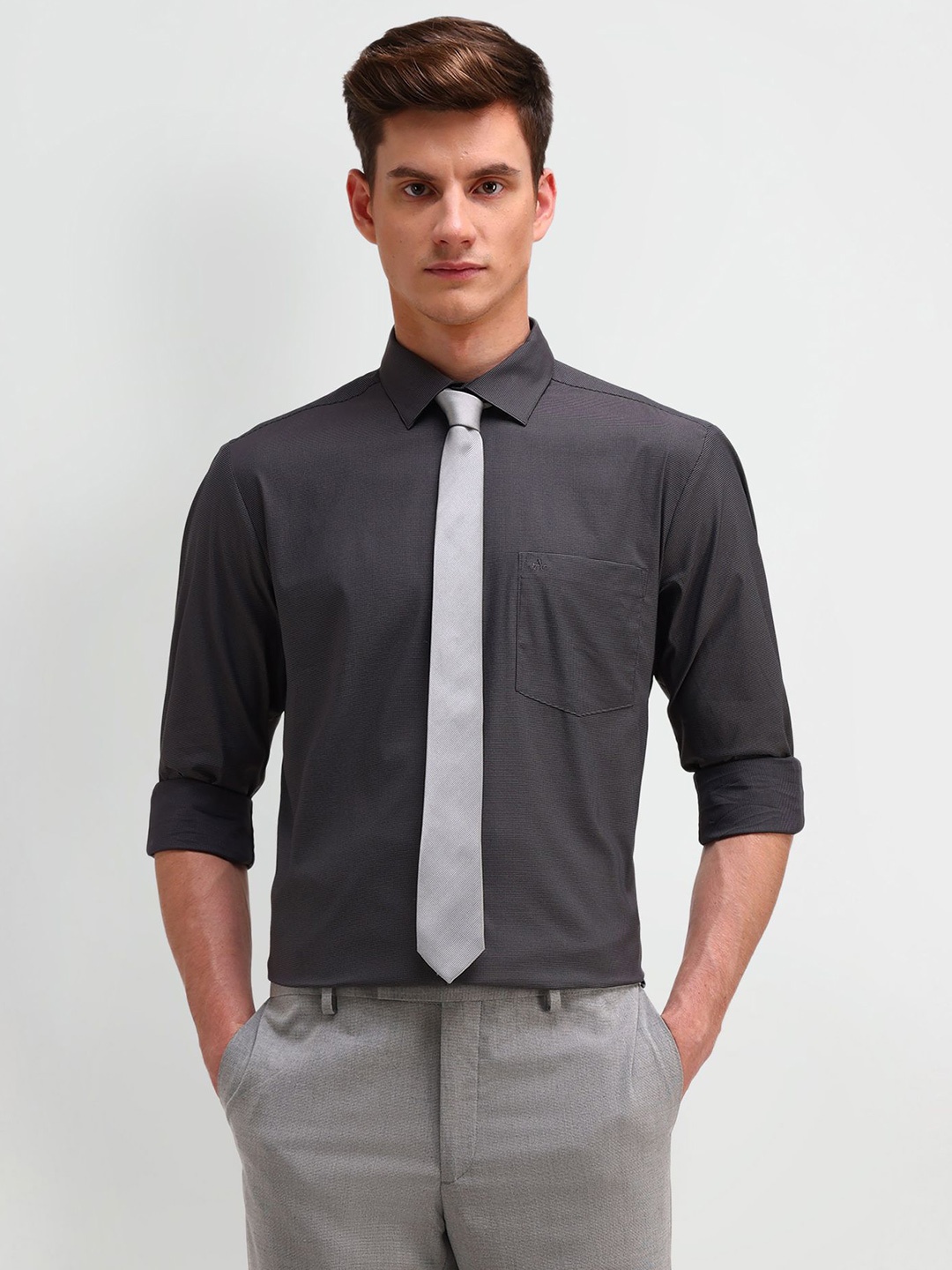 

Arrow Men Classic Spread Collar Solid Cotton Formal Shirt, Grey