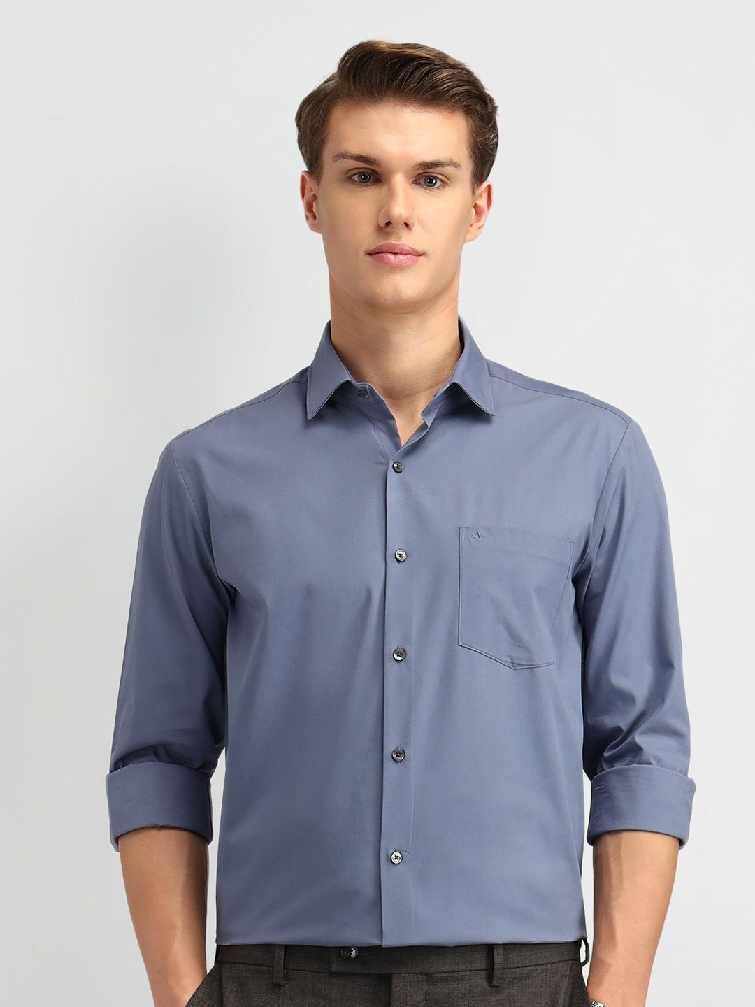 

Arrow Men Manhattan Spread Collar Solid Cotton Slim Fit Formal Shirt, Blue