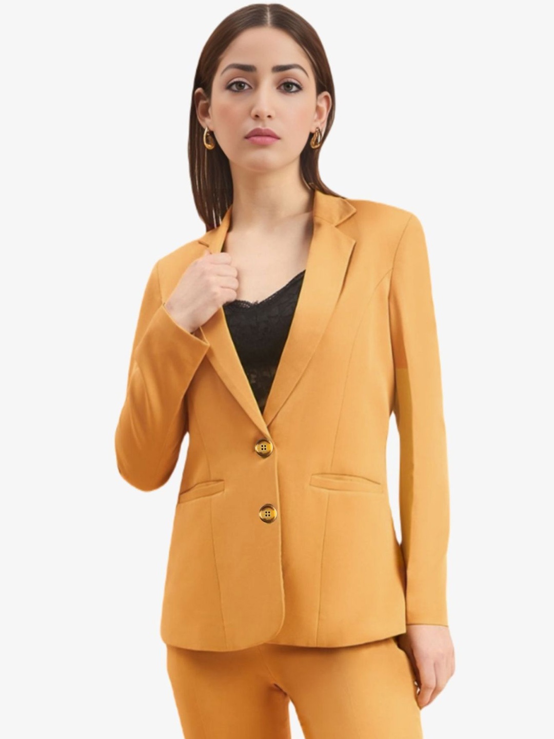 

BAESD Women Notched Lapel Collar Single Breasted Formal Blazer, Yellow