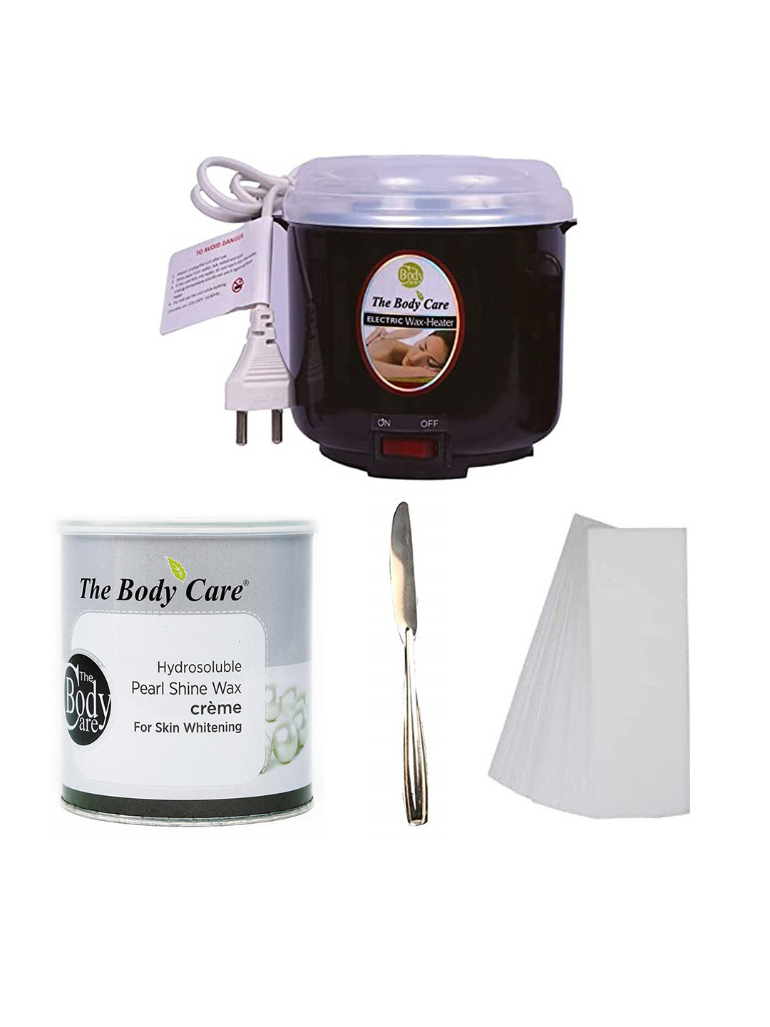 

The Body Care Pearl Shine Creme Wax With Strips Heater & Spatula - 700 g, White