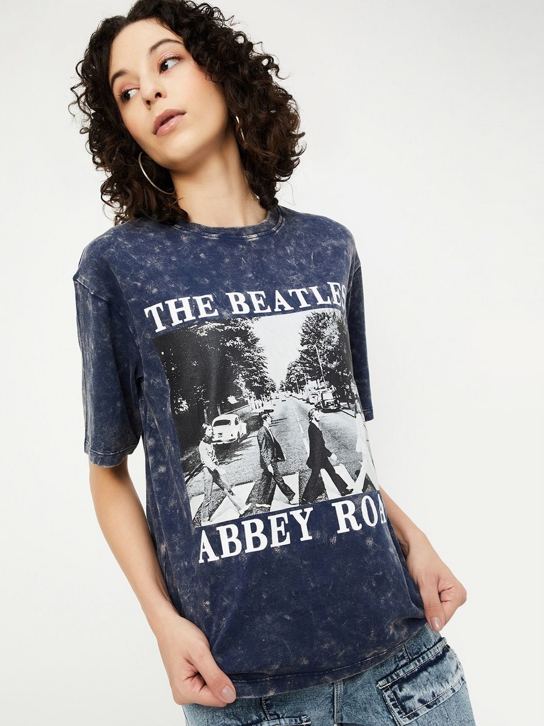 

max Women Typography Printed Round Neck Cotton T-shirt, Blue