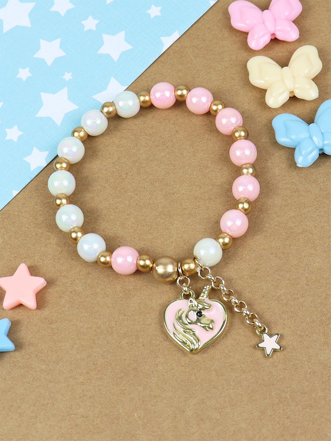 

Asthetika Kids Girls Unicorn Charm Beaded Elasticated Bracelets, Pink