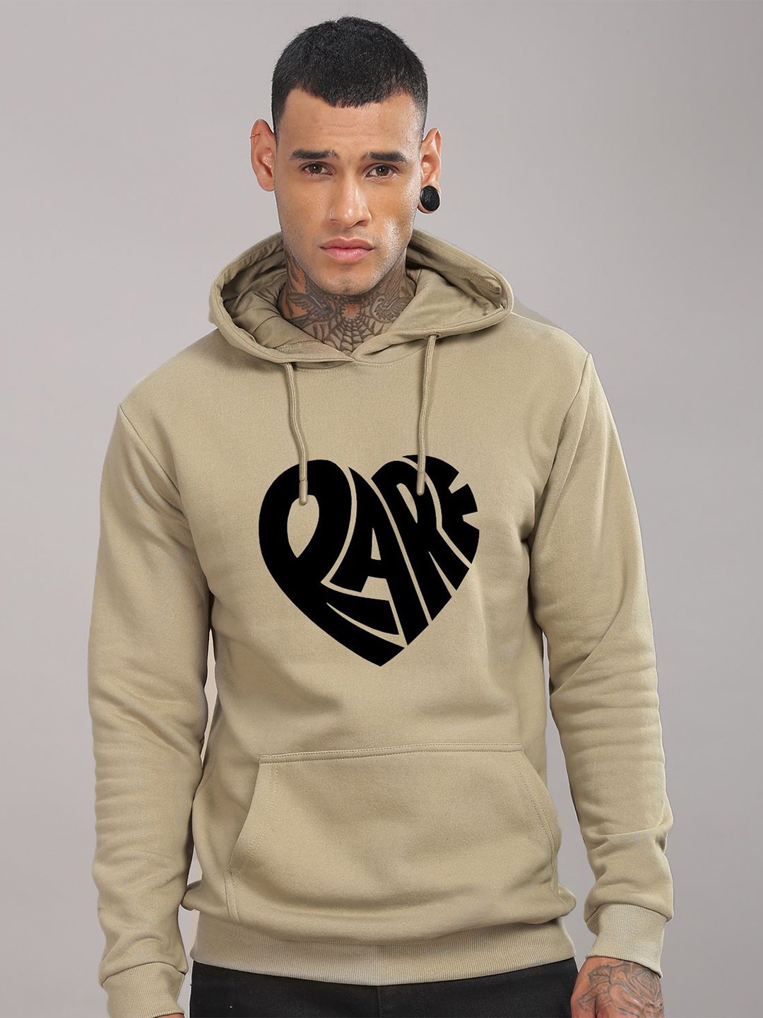 

ADRO Men Printed Hooded Sweatshirt, Beige