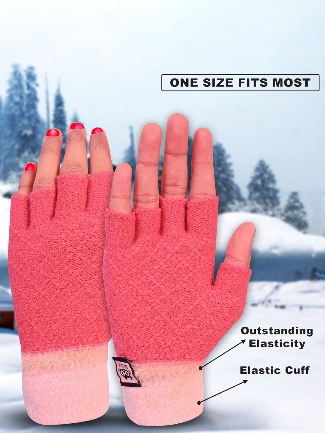 

LOOM LEGACY Women Patterned Acrylic Fingerless Winter Gloves, Pink