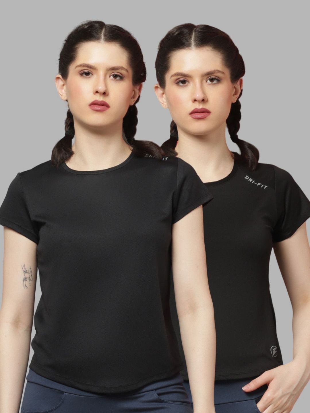 

Friskers Women Pack Of 2 Solid Round Neck T-shirts, Black