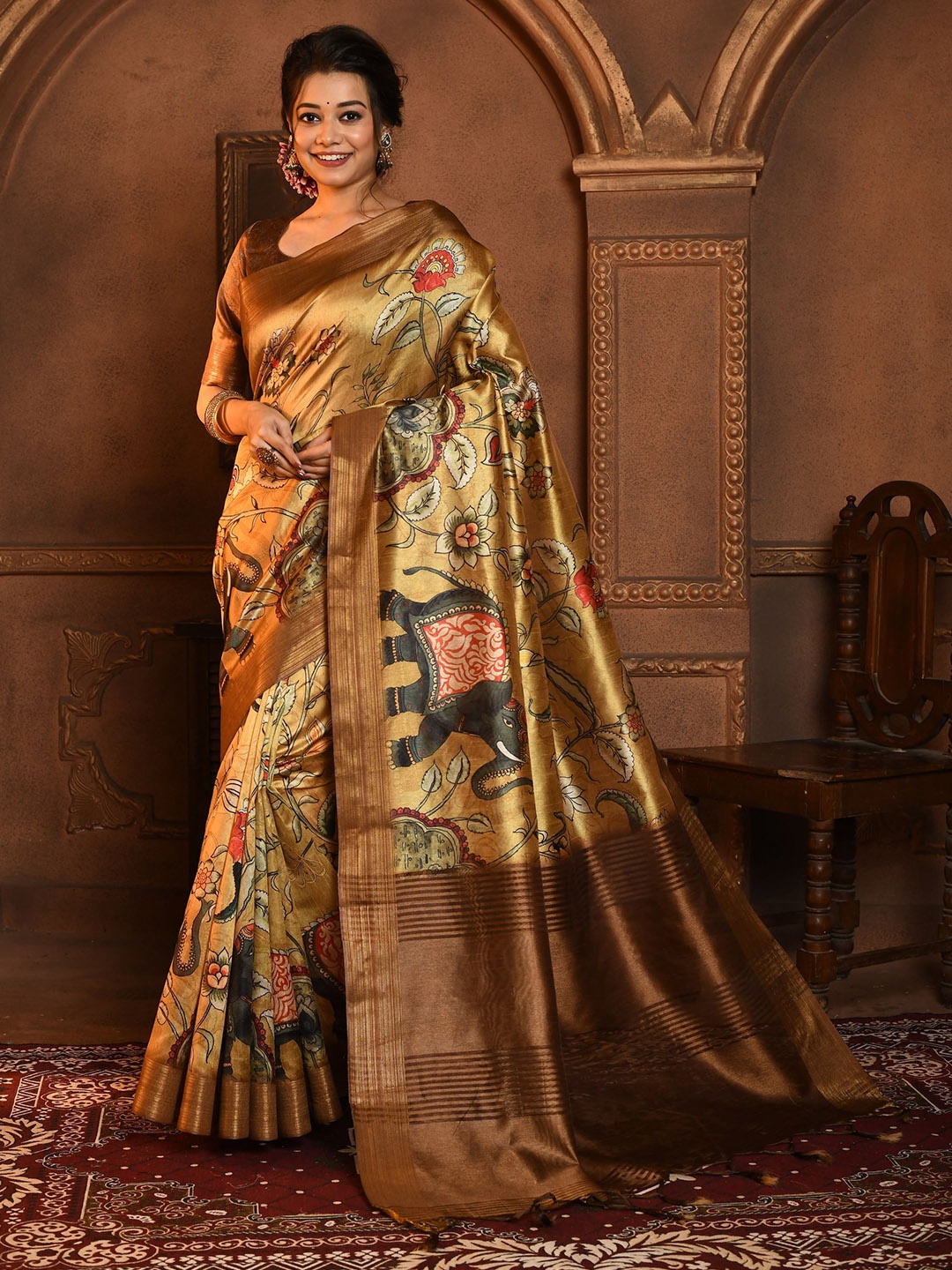 

Jinal & Jinal Woven Design Zari Pure Silk Tussar Saree, Yellow