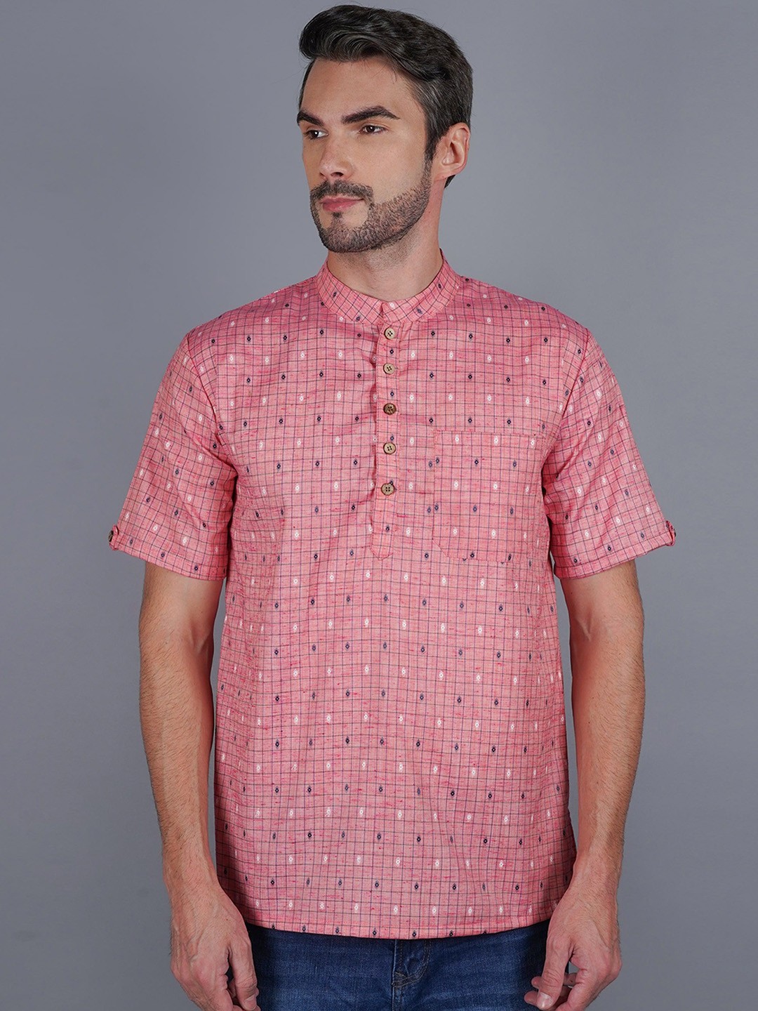 

Cot'N Soft Printed Pure Cotton Mandarin Collar Straight Kurta, Pink
