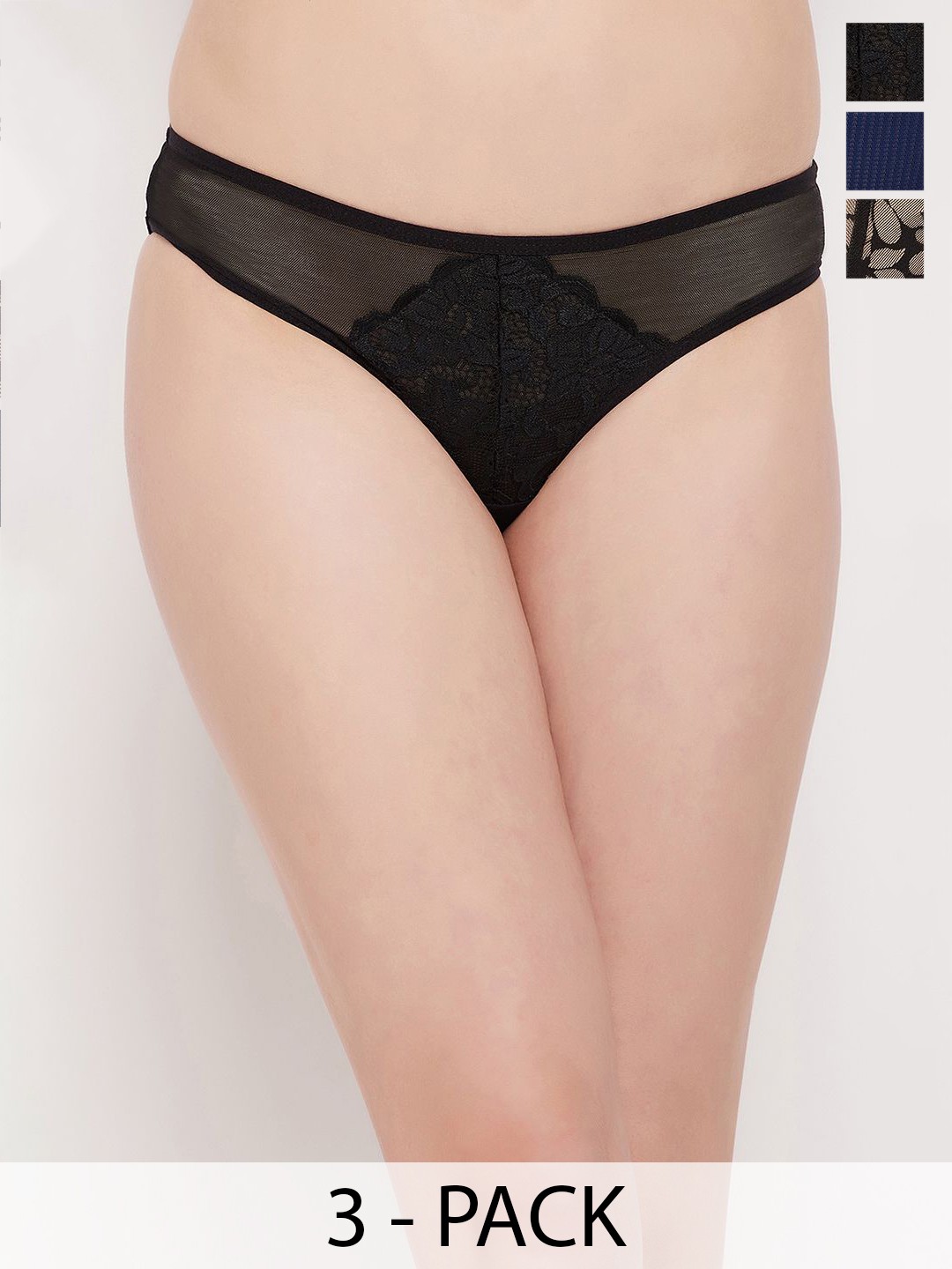 

Clovia Pack Of 3 Cotton Self-Designed Low-Rise Bikini BriefsPNCB2B018S, Black