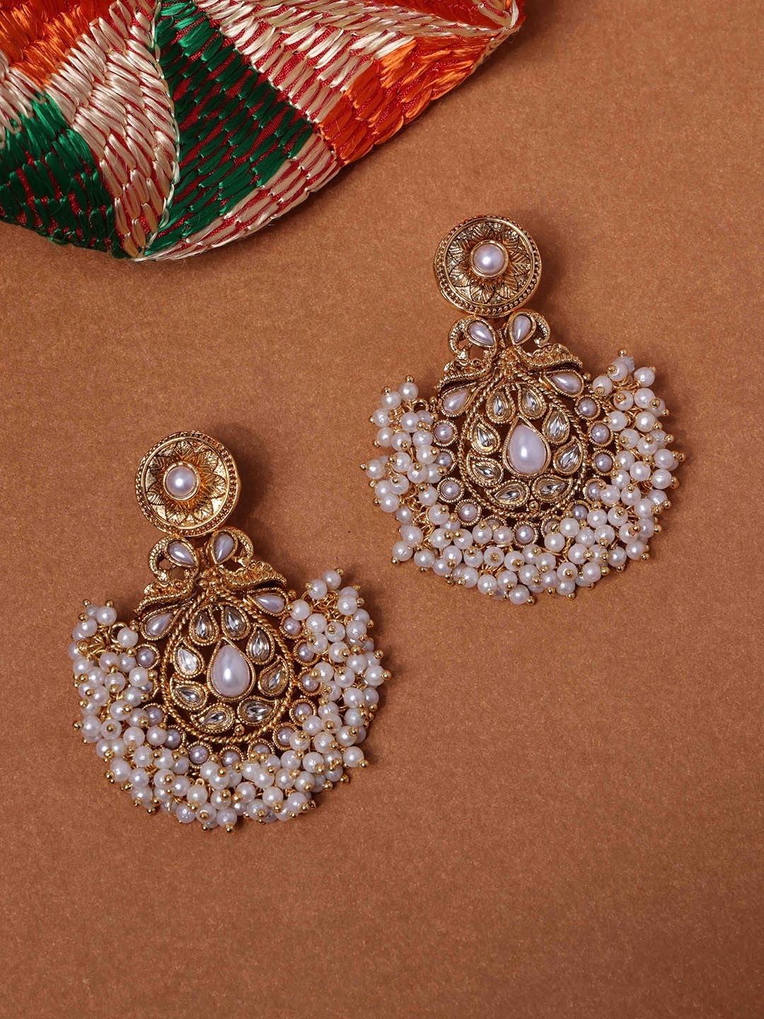 

PANASH Gold-Plated Contemporary Cubic Zirconia Chandelier Drop Earrings