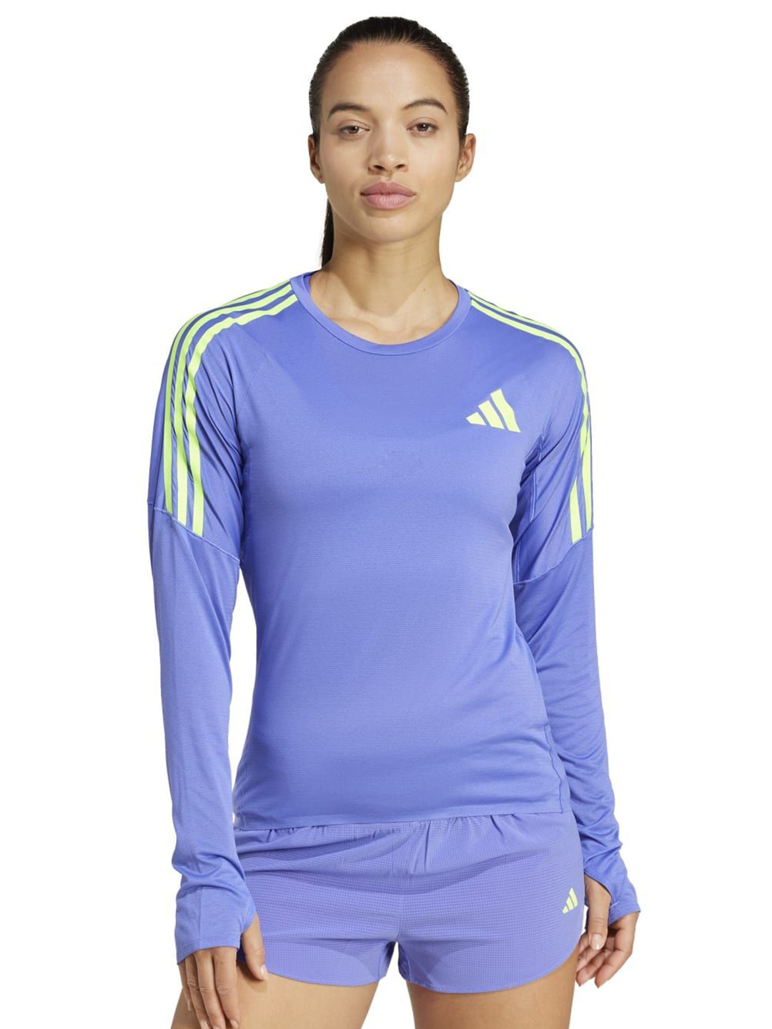 

ADIDAS Promo LNGSV Women Brand Logo Printed Round Neck Slim Fit Casual T-shirt, Blue