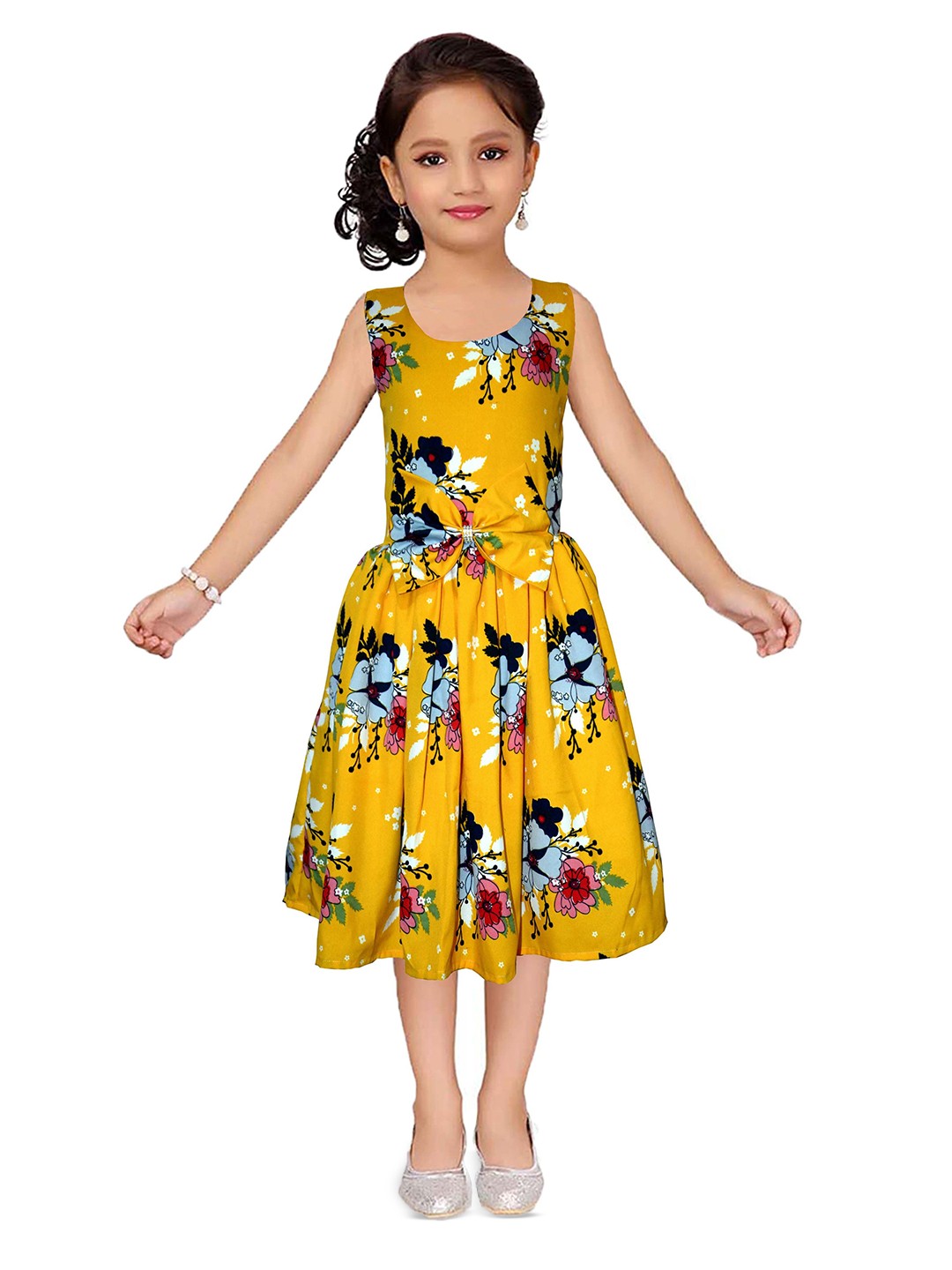 

Wish little Girls Floral Printed Fit and Flare Casual Dress, Mustard