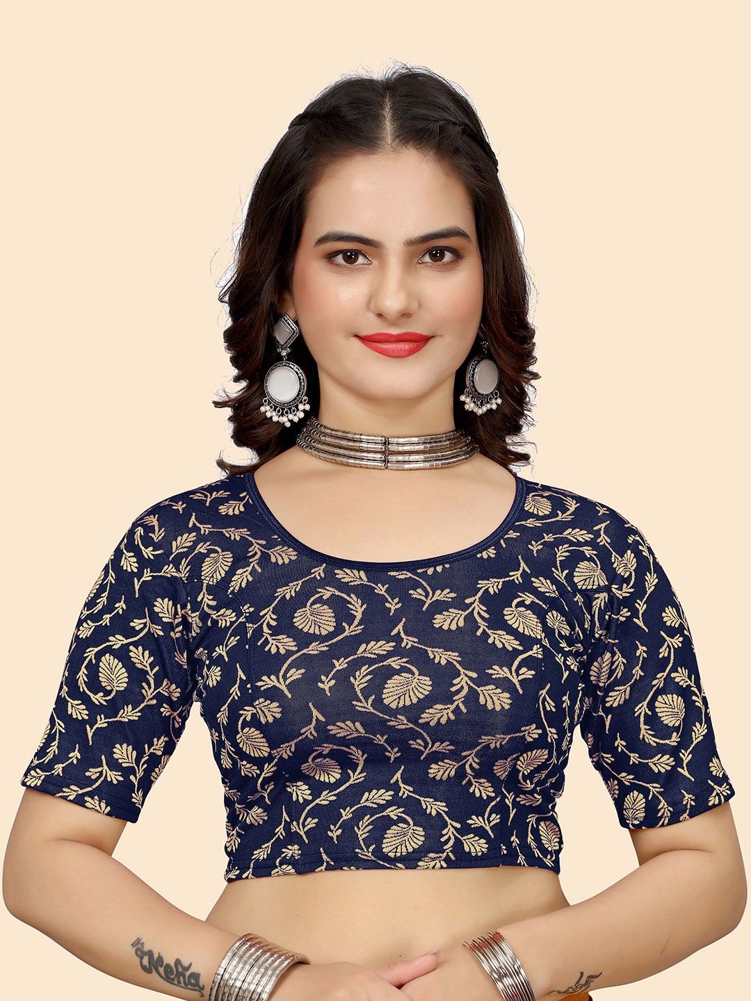 

SHREEJI DESIGNER Stretchable Saree Blouse, Navy blue