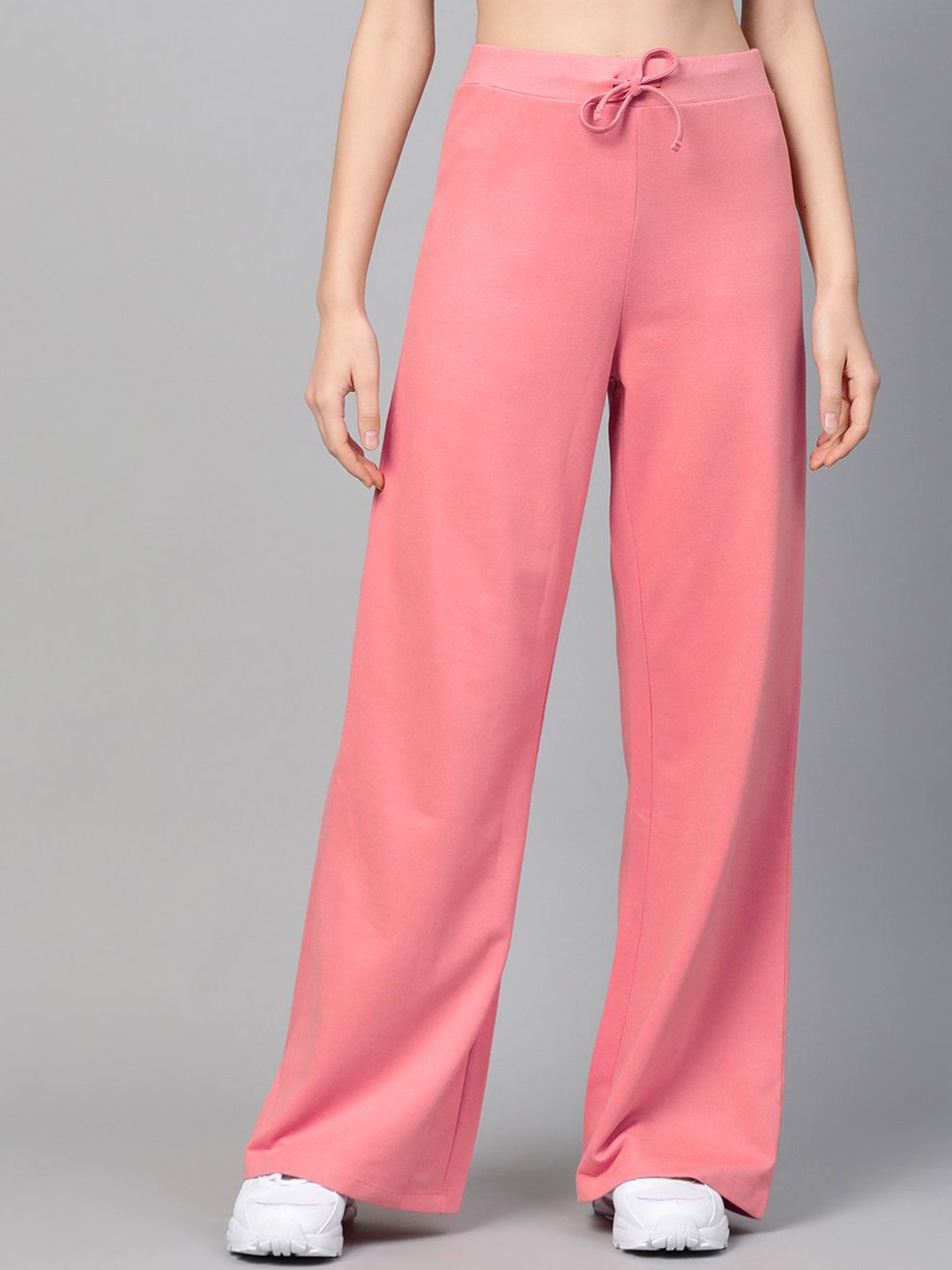 

SASSAFRAS Women Wide Leg Cotton Track Pants, Pink