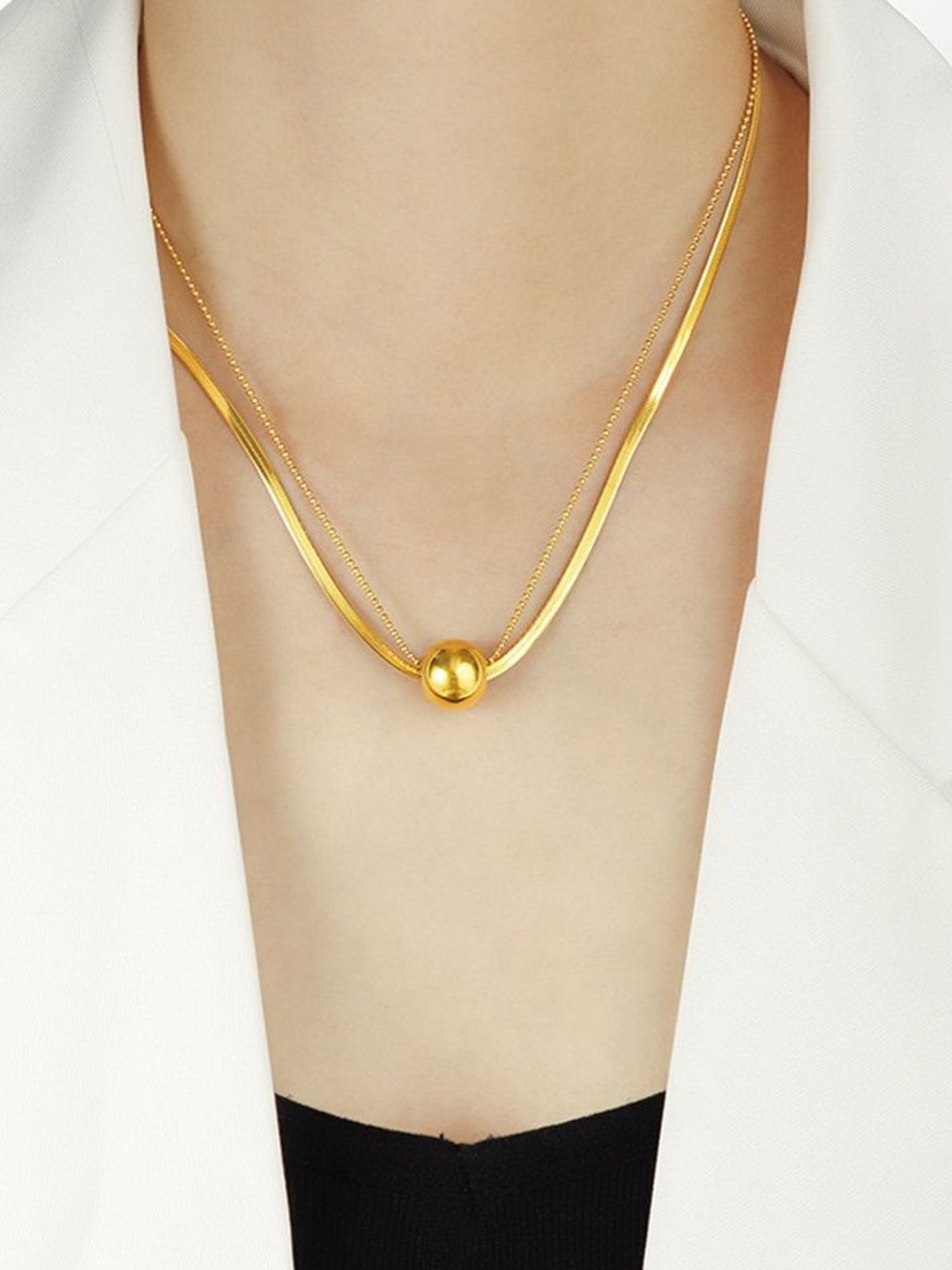 

MYKI Gold-Plated Stainless Steel Layered Spherical Pendant Statement Necklace
