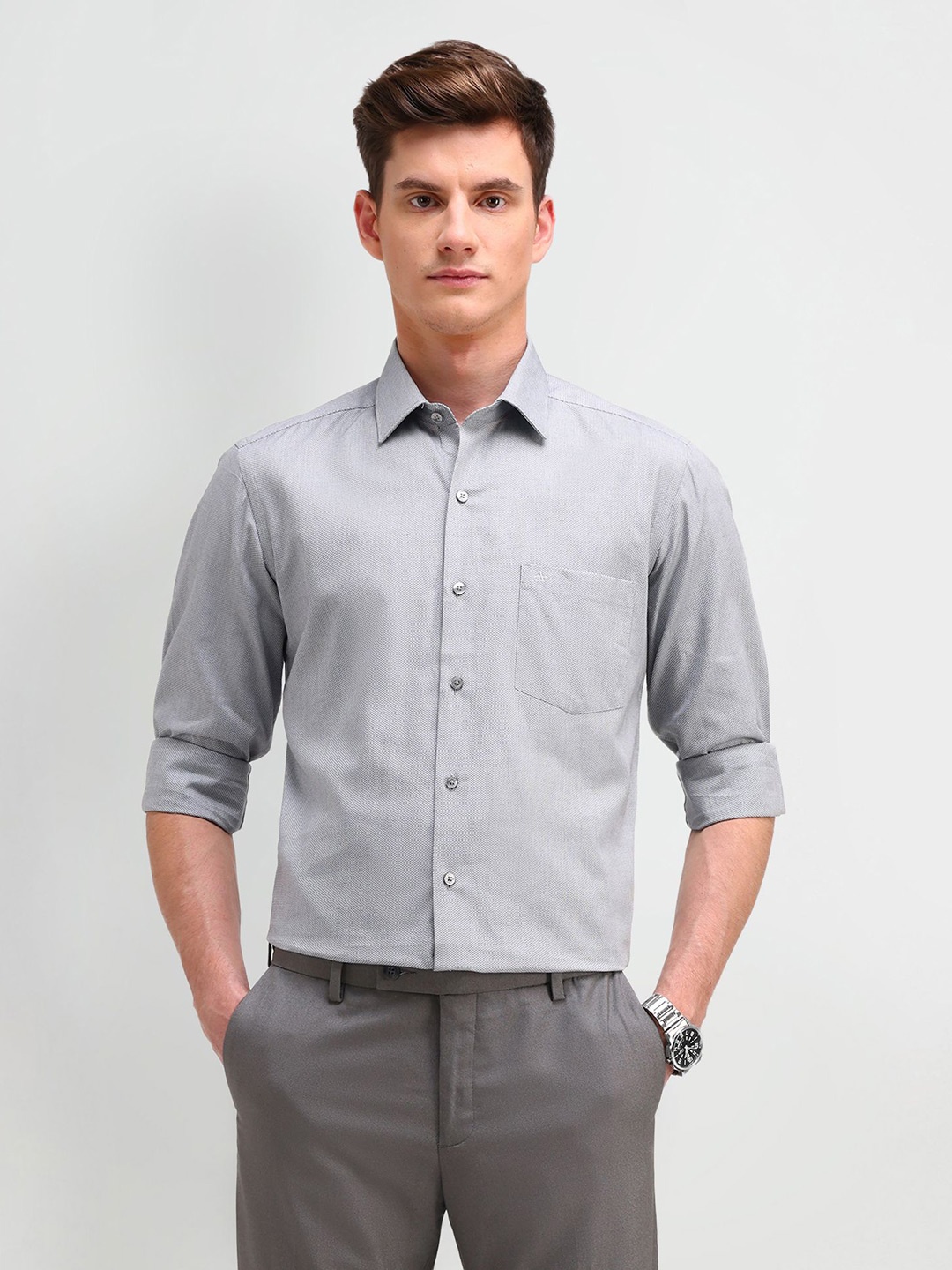

Arrow Men Manhattan Spread Collar Solid Cotton Slim Fit Formal Shirt, Grey