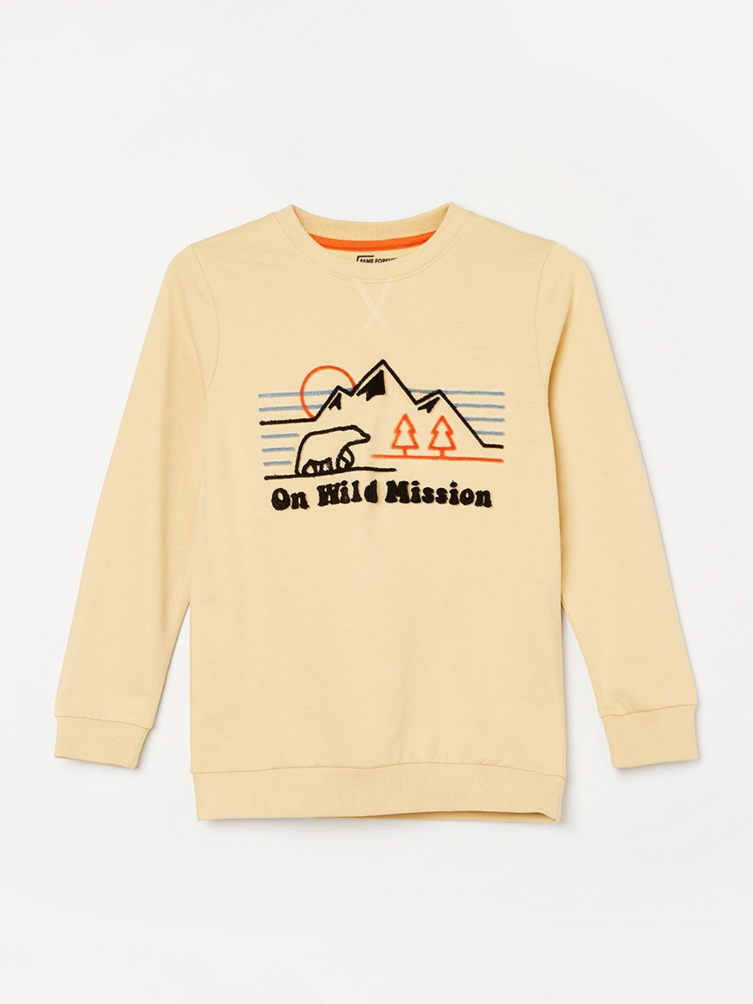 

Fame Forever by Lifestyle Boys Cotton Printed Round Neck Long Sleeves Pullover Sweatshirt, Beige
